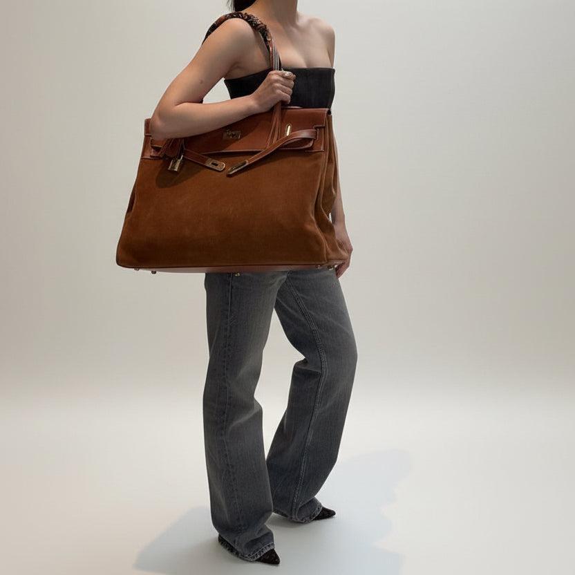 Hermès Kelly Relax 50 Gold Barenia/Grizzly Gold Hardware