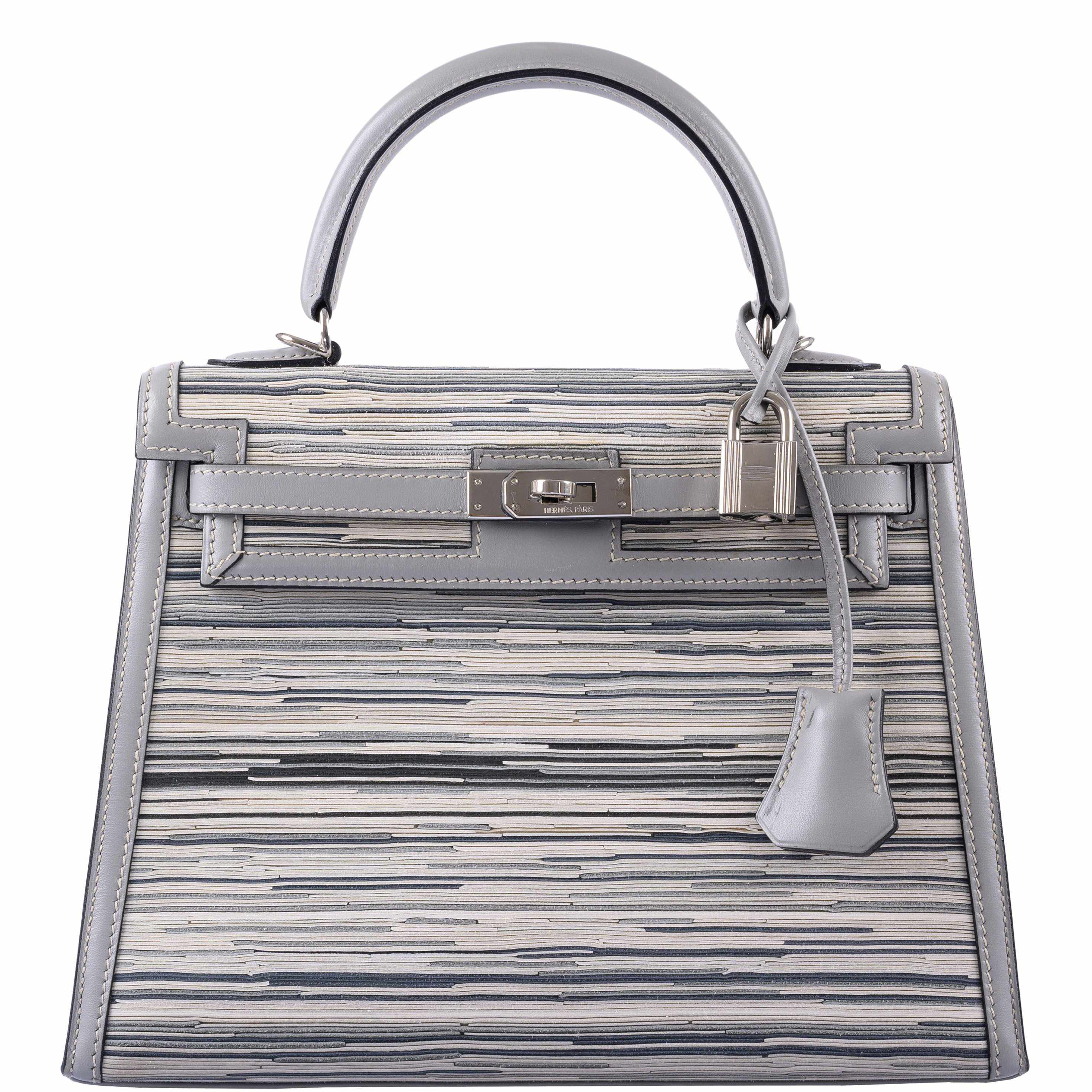 Hermès Kelly Sellier 25 Vibrato & Gris Tourterelle Box Calf Palladium Hardware