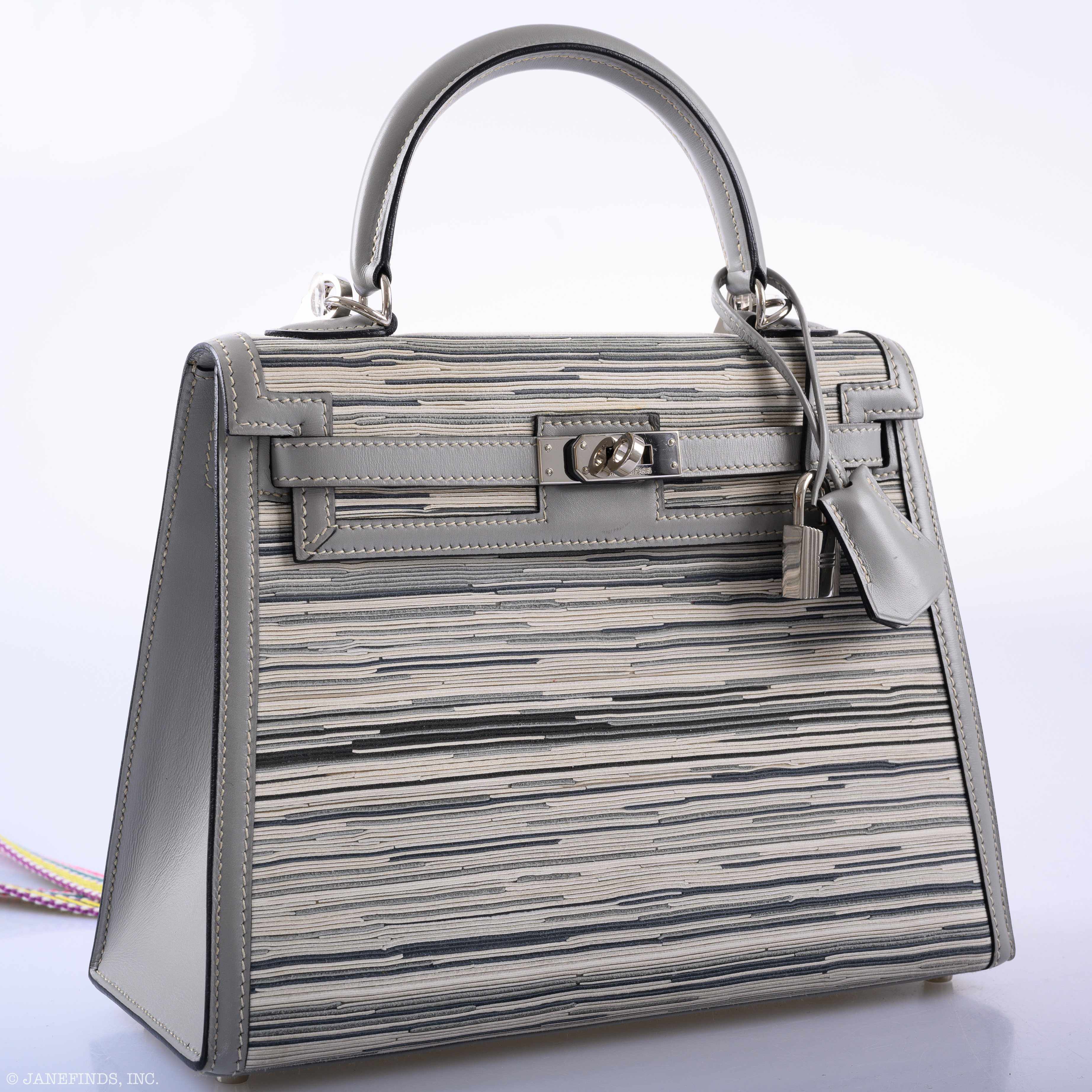 Hermès Kelly Sellier 25 Vibrato & Gris Tourterelle Box Calf Palladium Hardware
