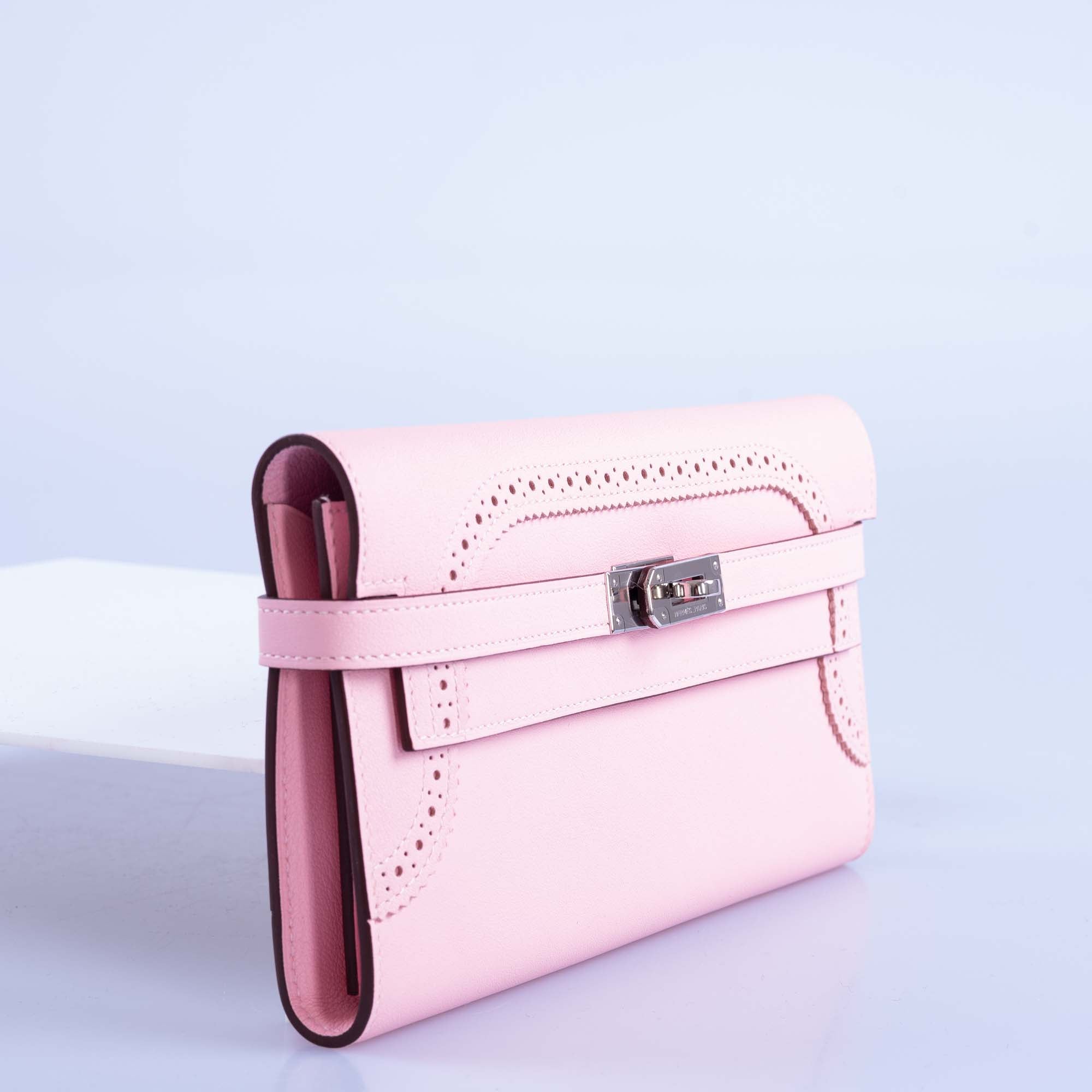 Hermès Kelly Wallet "Ghillies" Limited Edition Rose Sakura Swift Palladium Hardware