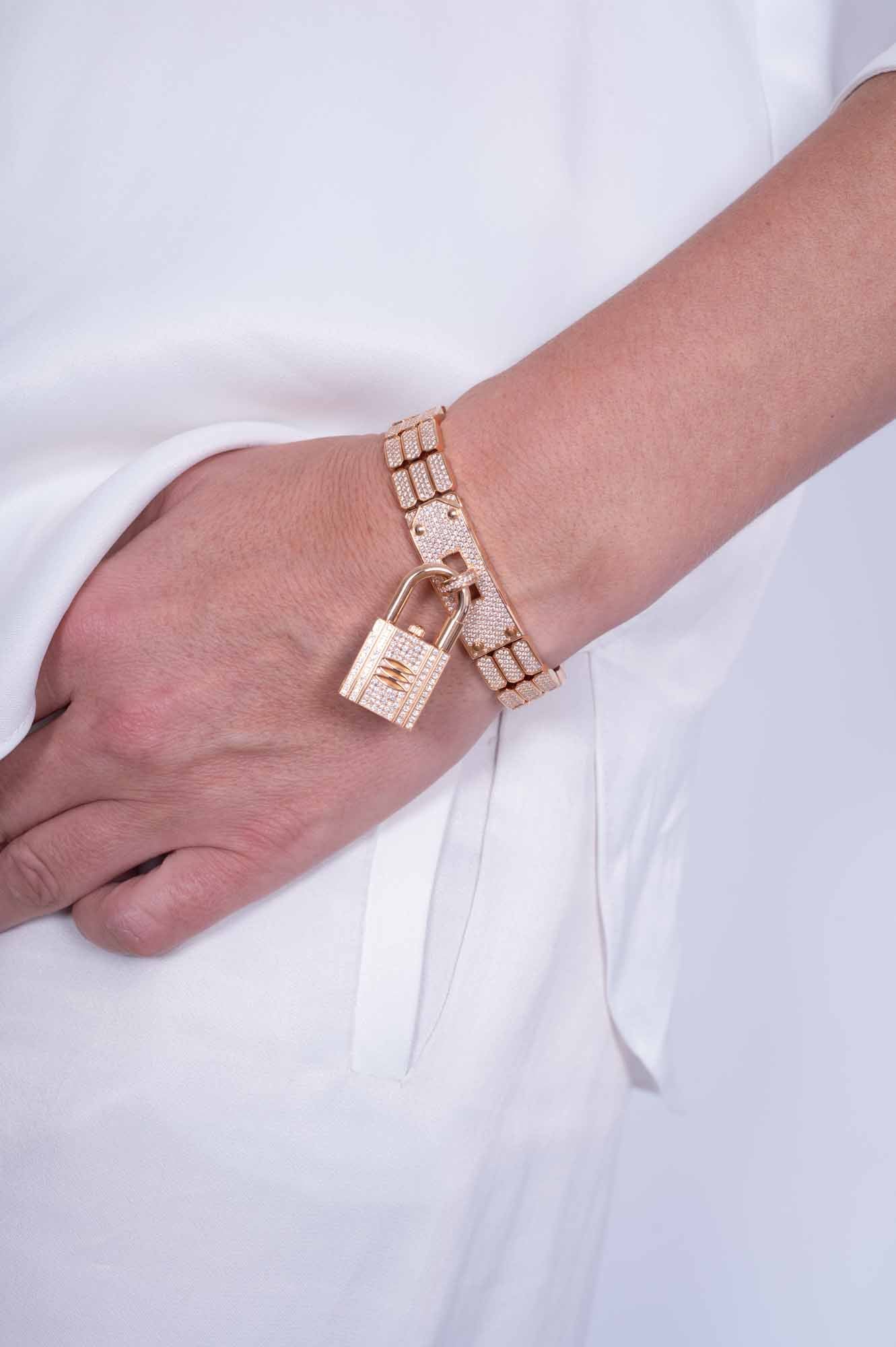 Hermès Kelly Watch High Jewelry Full Diamond Pavé Rose Gold 3-Piece Set