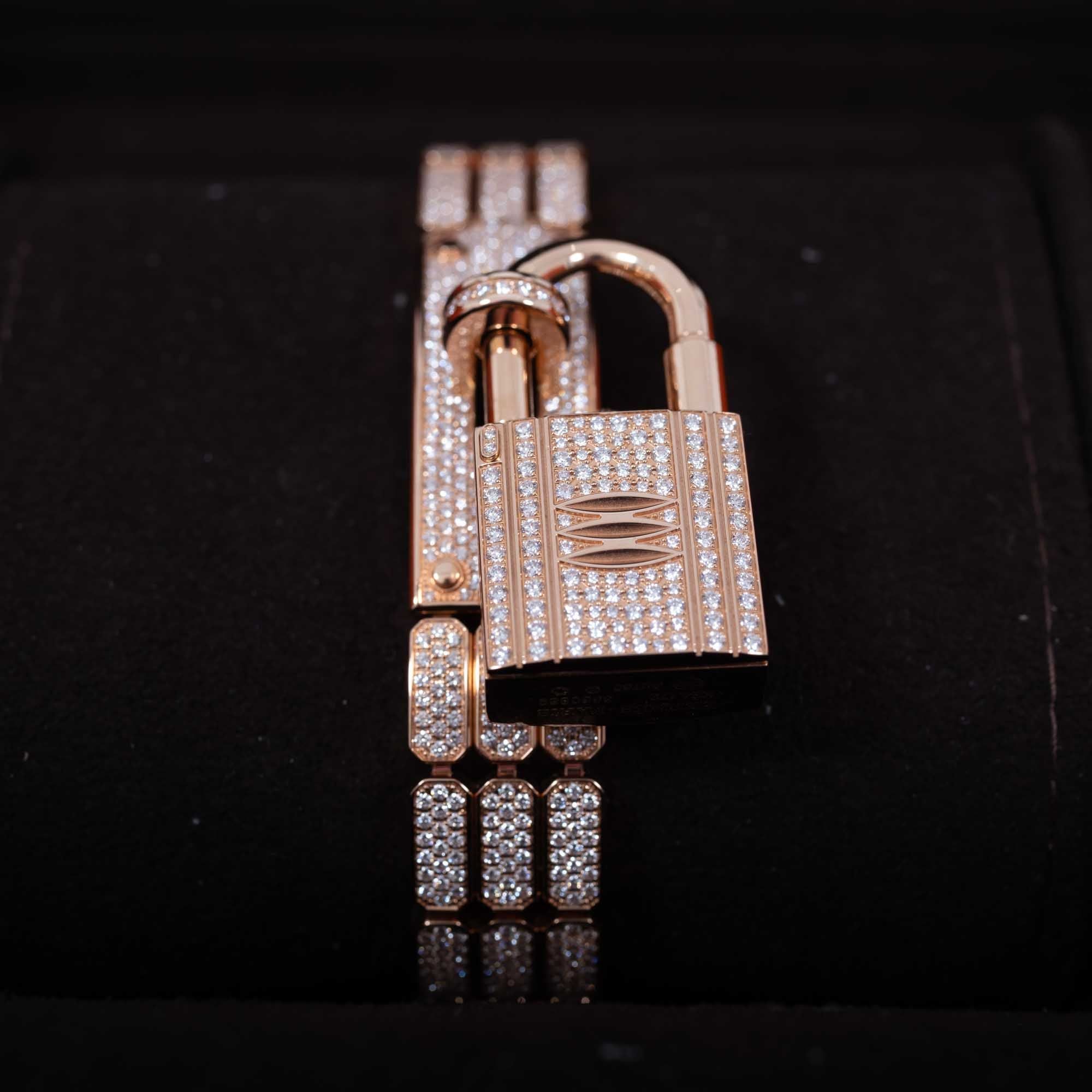 Hermès Kelly Watch High Jewelry Full Diamond Pavé Rose Gold 3-Piece Set