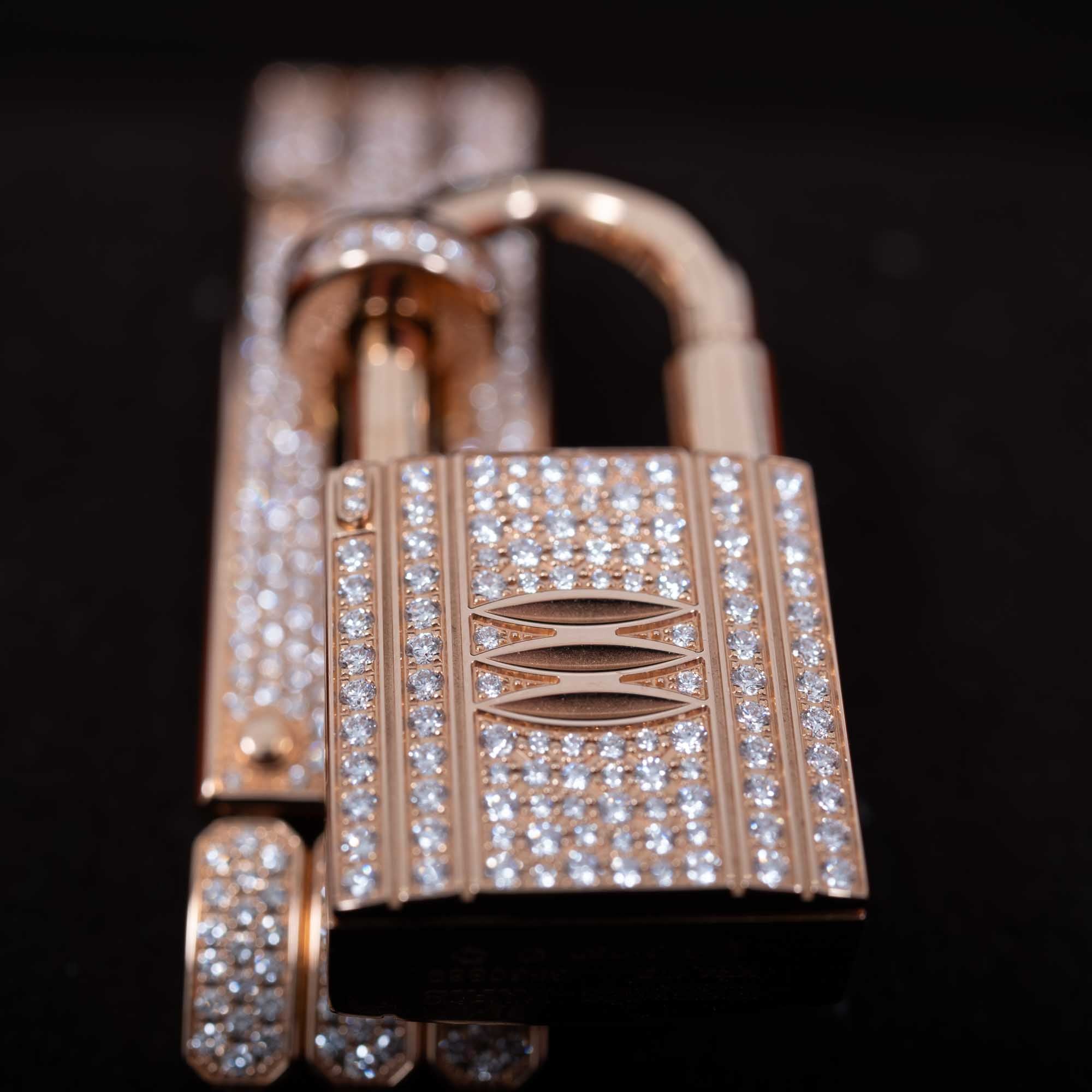 Hermès Kelly Watch High Jewelry Full Diamond Pavé Rose Gold 3-Piece Set