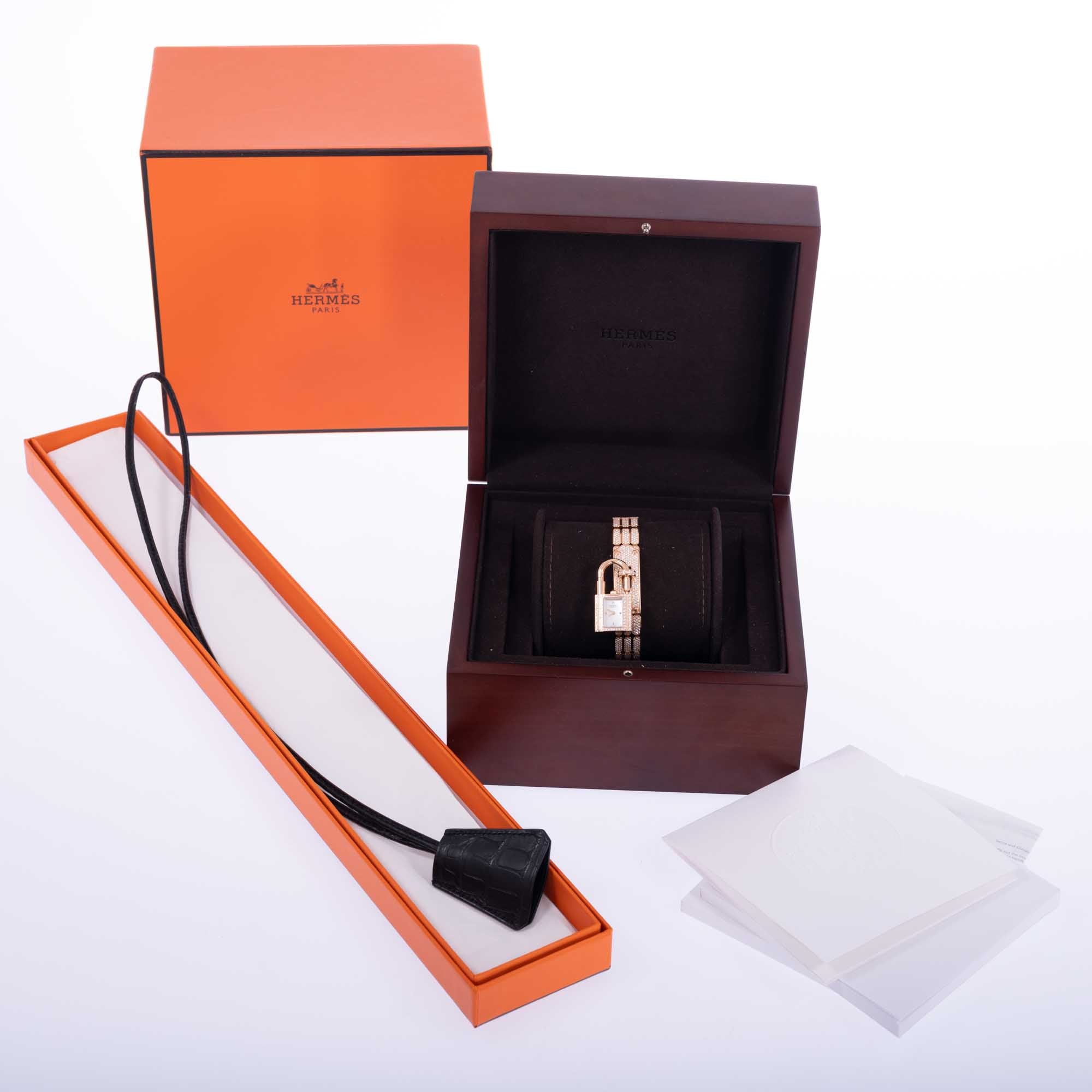 Hermès Kelly Watch High Jewelry Full Diamond Pavé Rose Gold 3-Piece Set