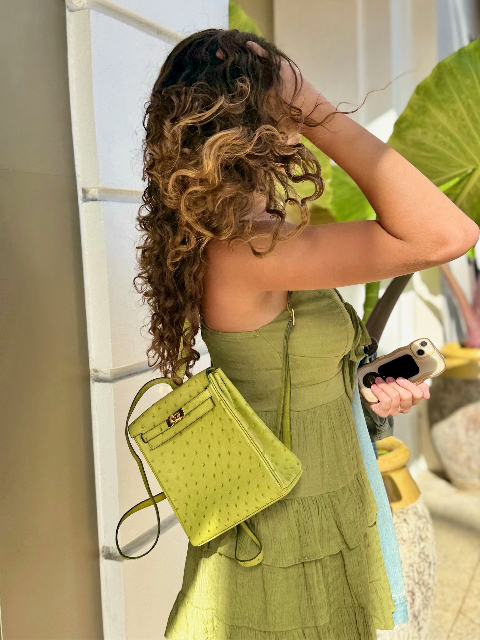 Hermès Kelly a Dos Backpack Vert Anis Ostrich Gold Hardware