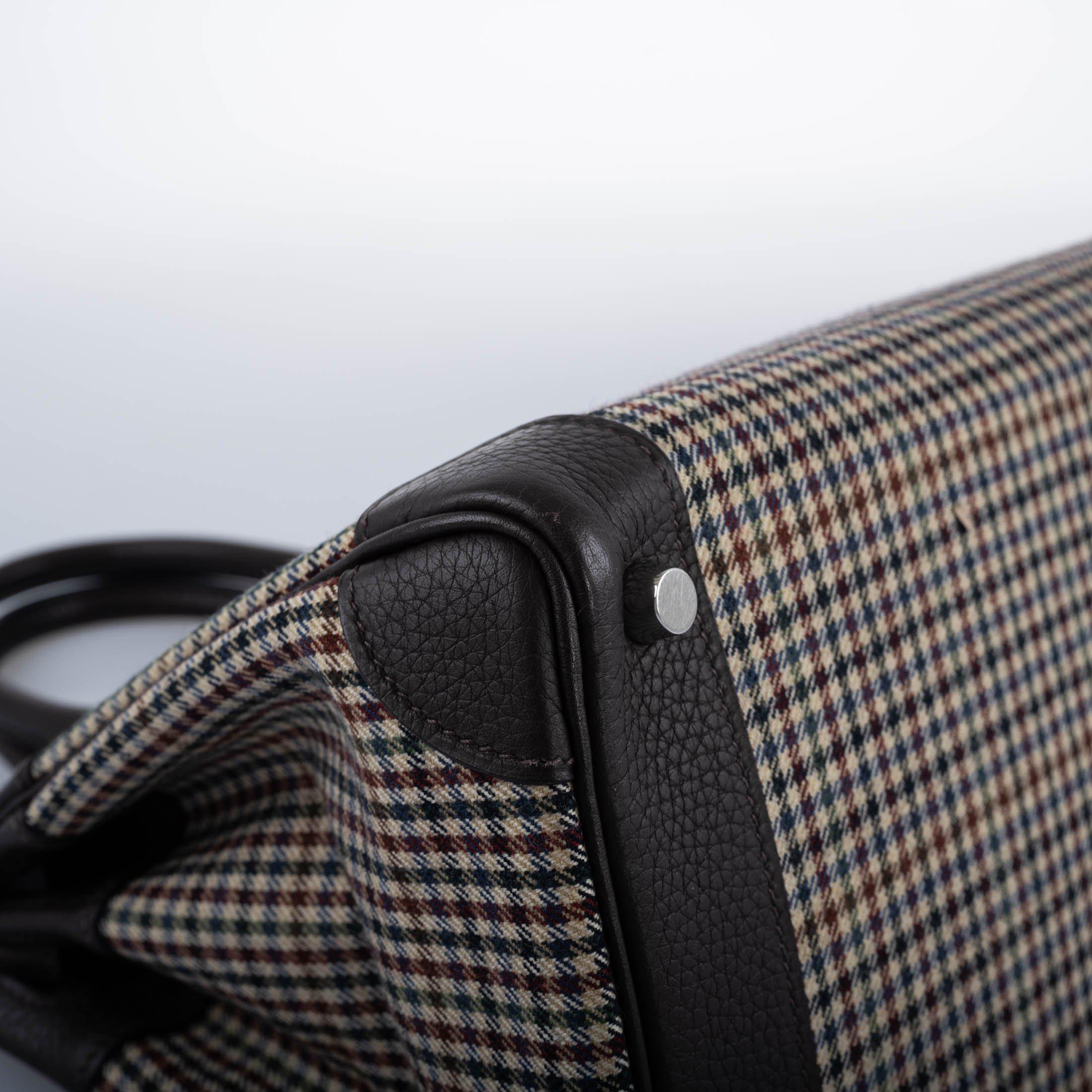 Hermès Lainage Birkin 30 Houndstooth Plaid Wool and Ebene Togo Palladium Hardware