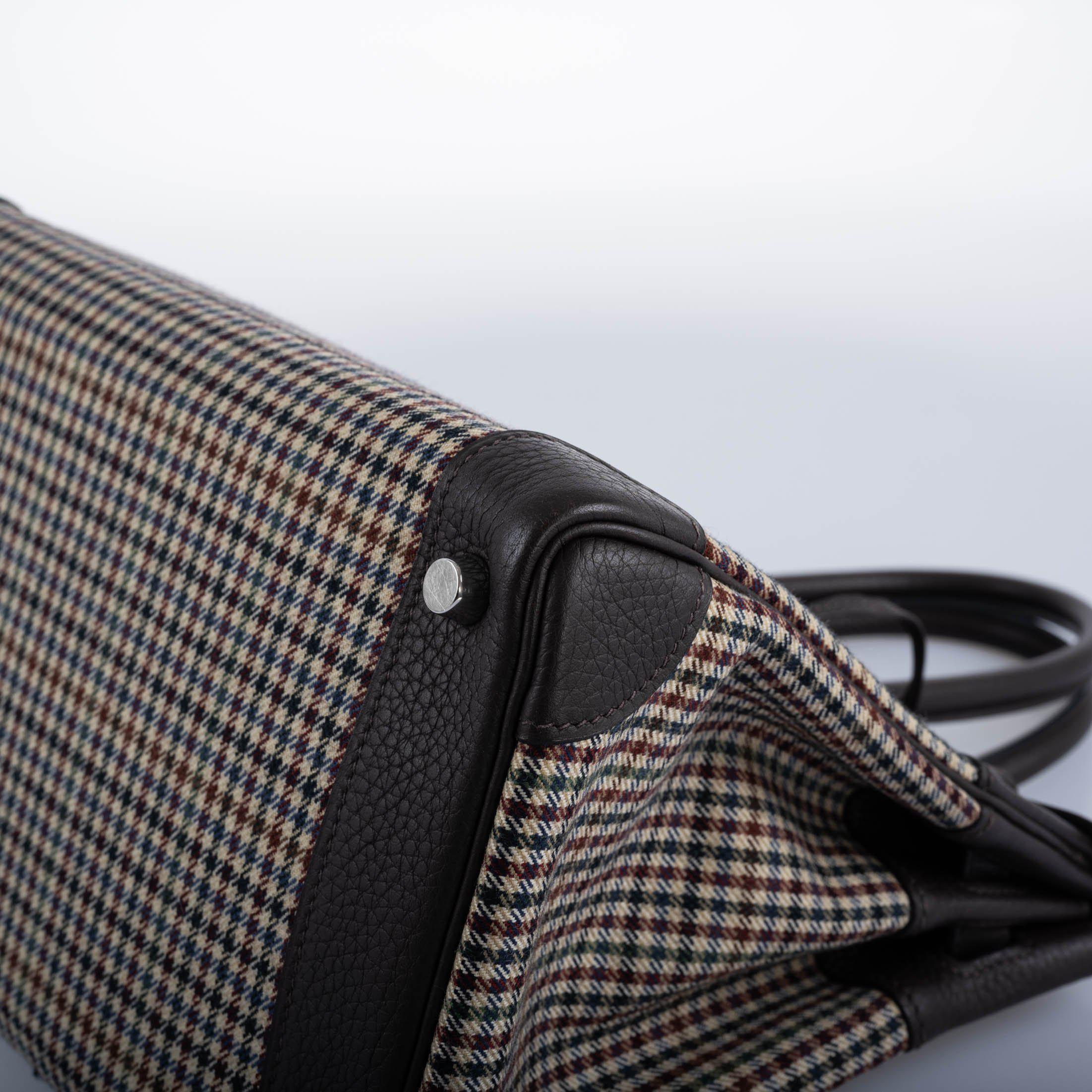 Hermès Lainage Birkin 30 Houndstooth Plaid Wool and Ebene Togo Palladium Hardware