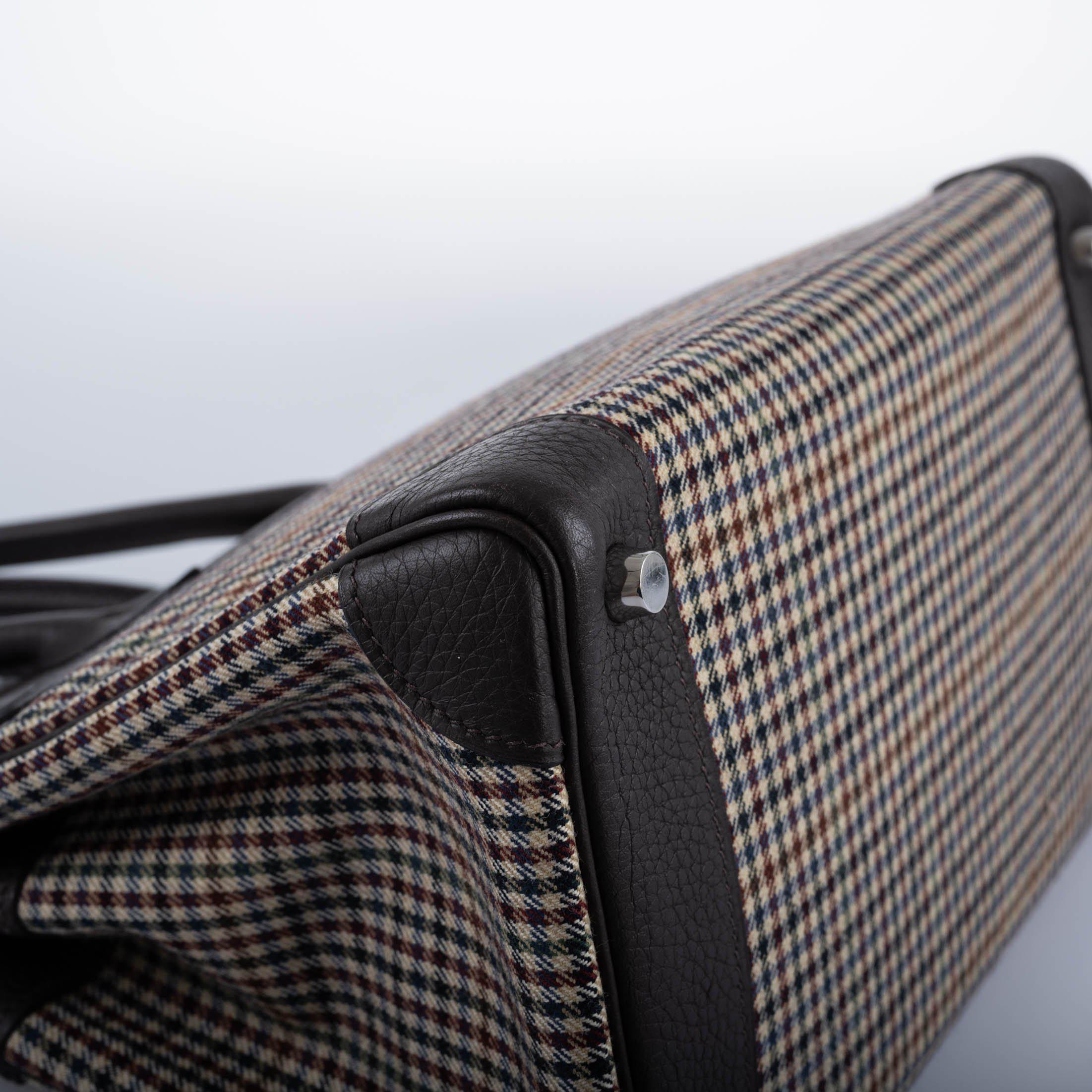 Hermès Lainage Birkin 30 Houndstooth Plaid Wool and Ebene Togo Palladium Hardware