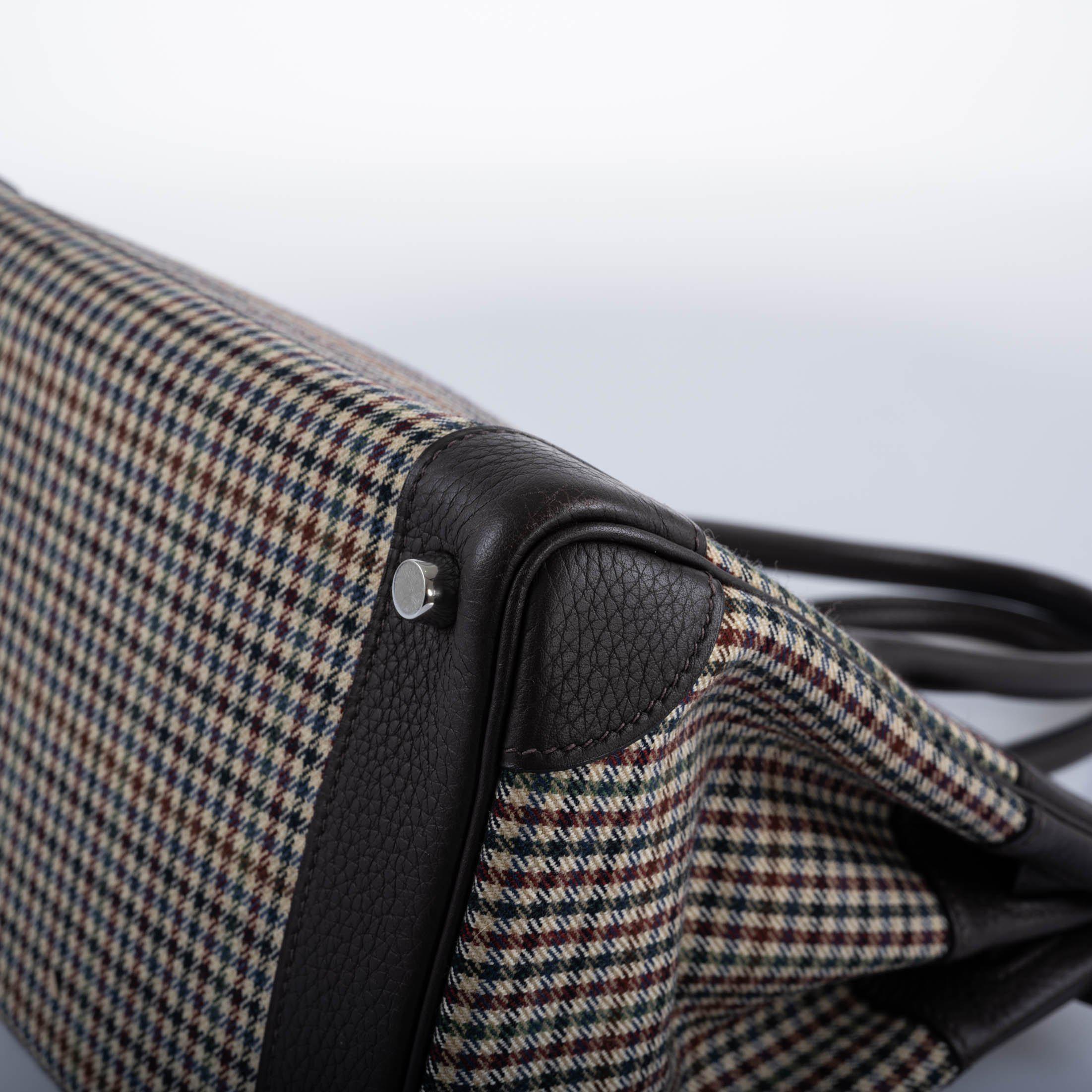 Hermès Lainage Birkin 30 Houndstooth Plaid Wool and Ebene Togo Palladium Hardware
