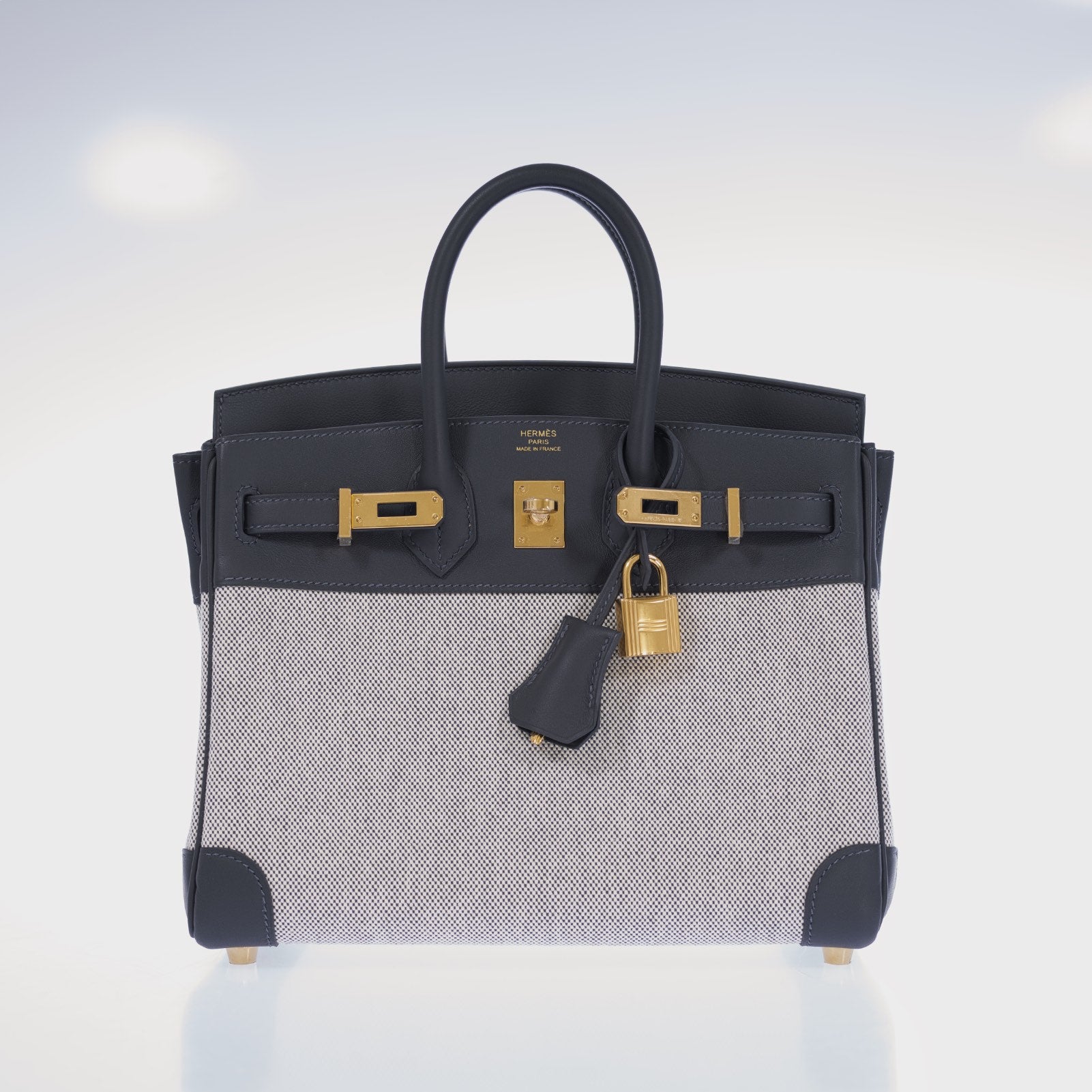 Hermès Limited Edition Birkin 25 in Écru and Ardoise Toile H and Veau Swift Gold Hardware