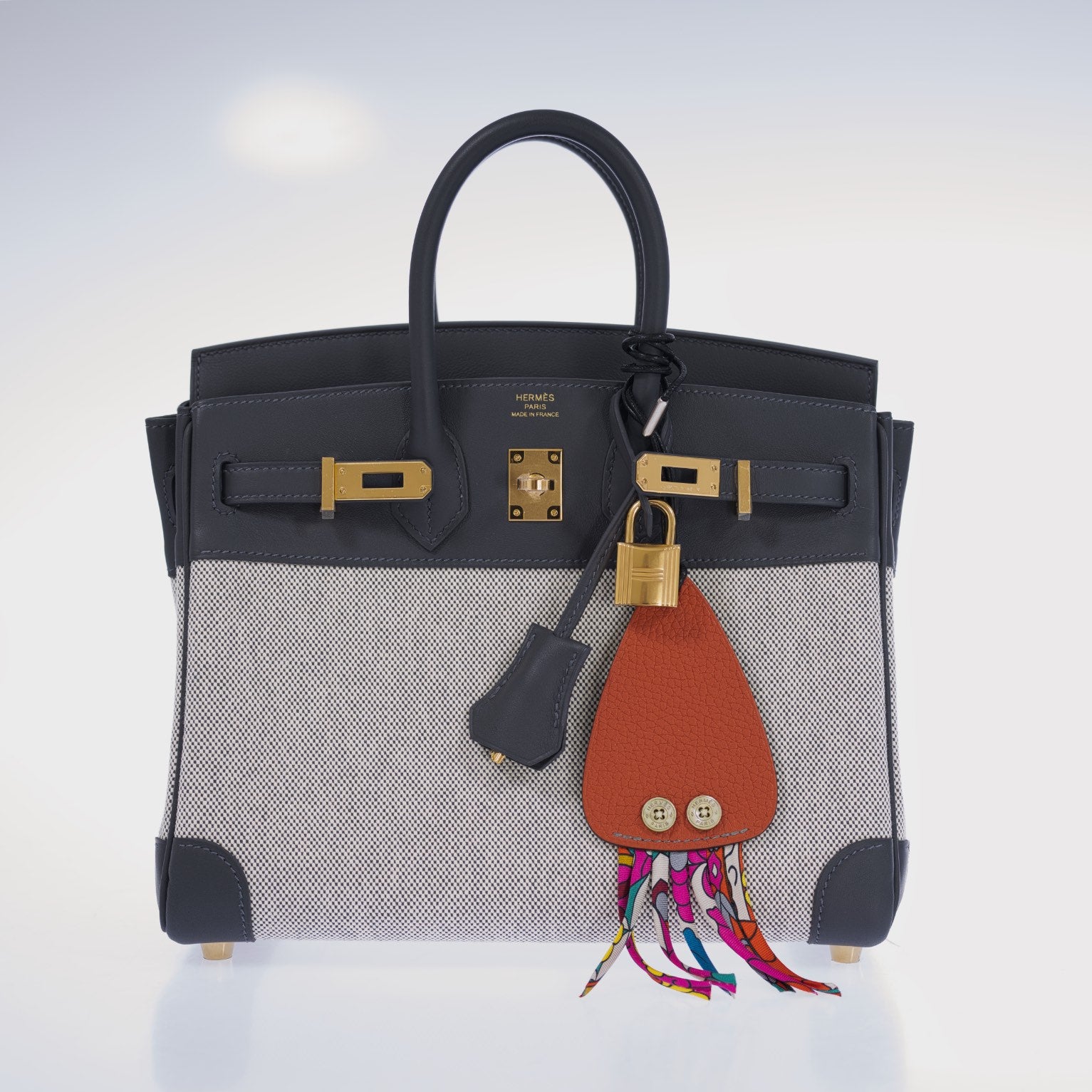 Hermès Limited Edition Birkin 25 in Écru and Ardoise Toile H and Veau Swift Gold Hardware