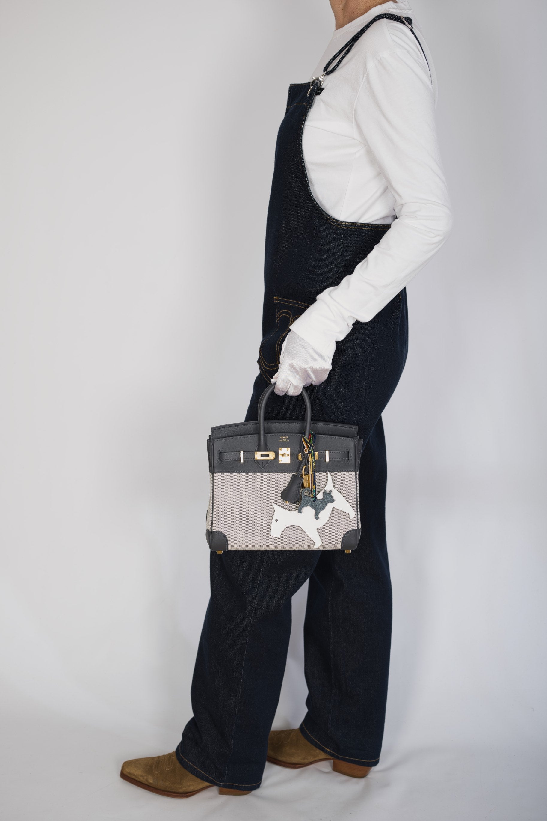 Hermès Limited Edition Birkin 25 in Écru and Ardoise Toile H and Veau Swift Gold Hardware