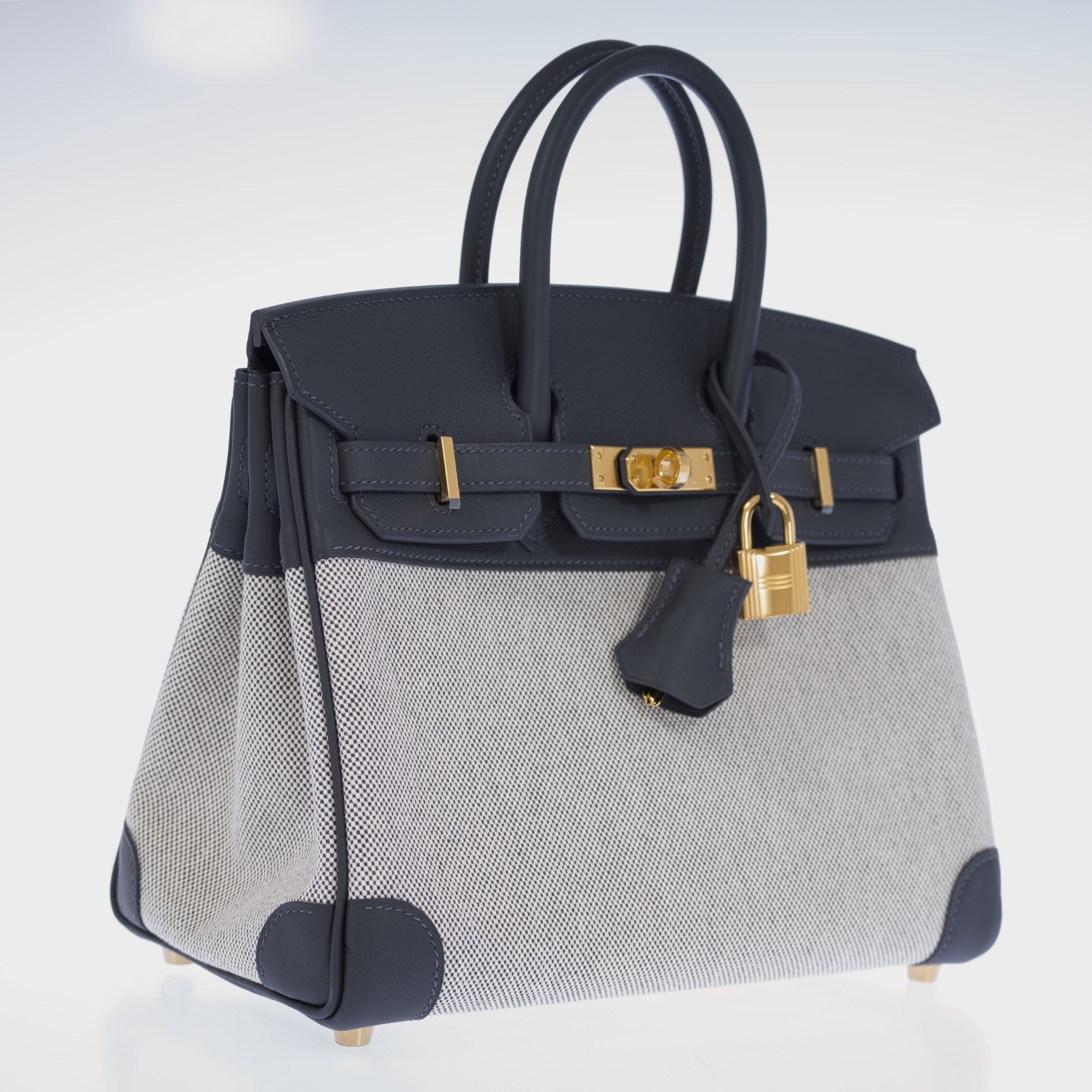 Hermès Limited Edition Birkin 25 in Écru and Ardoise Toile H and Veau Swift Gold Hardware