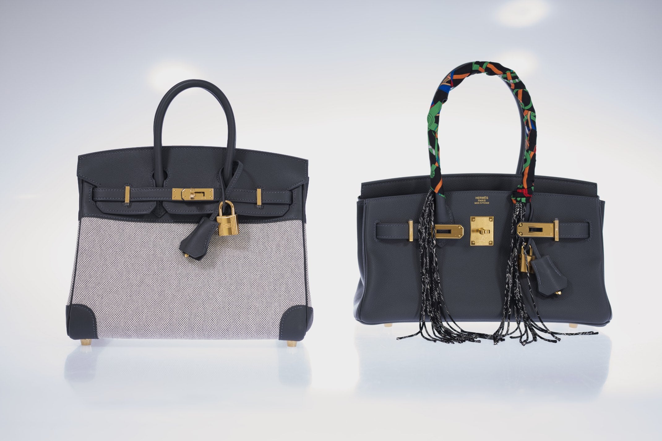 Hermès Limited Edition Birkin 25 in Écru and Ardoise Toile H and Veau Swift Gold Hardware