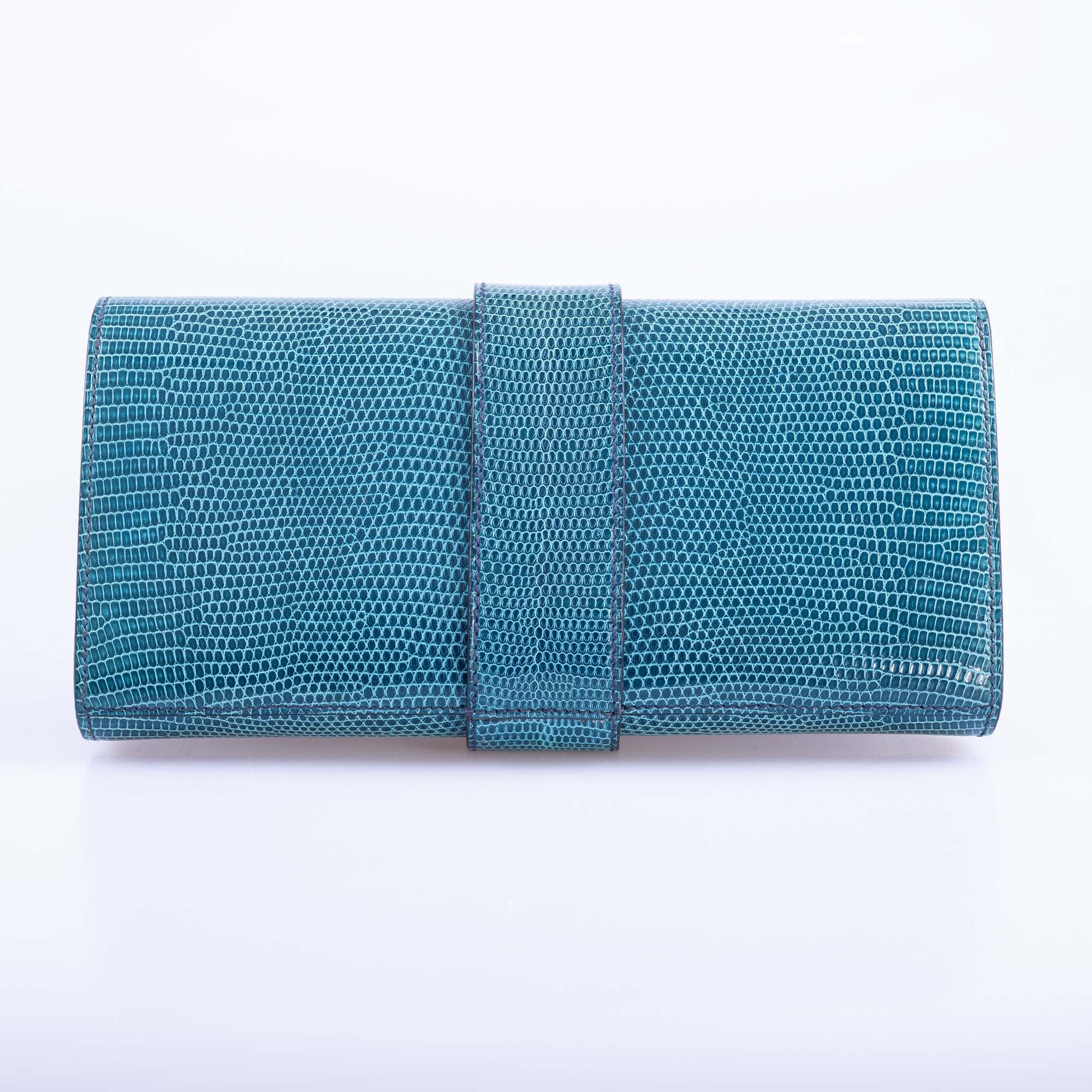 Hermès Medor 23 Clutch Bleu Pétrole Lizard Palladium Hardware