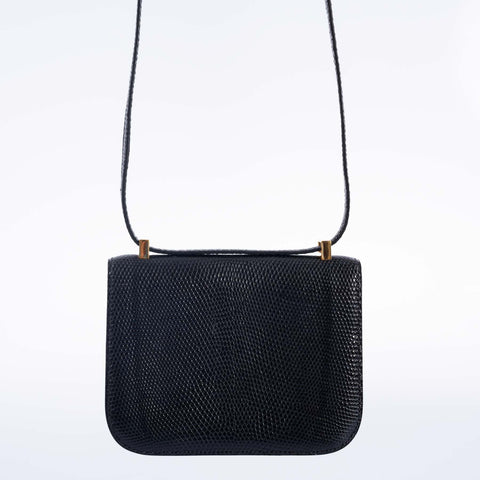 Hermès Micro Constance 14 Black Varanus Lizard with Gold Hardware