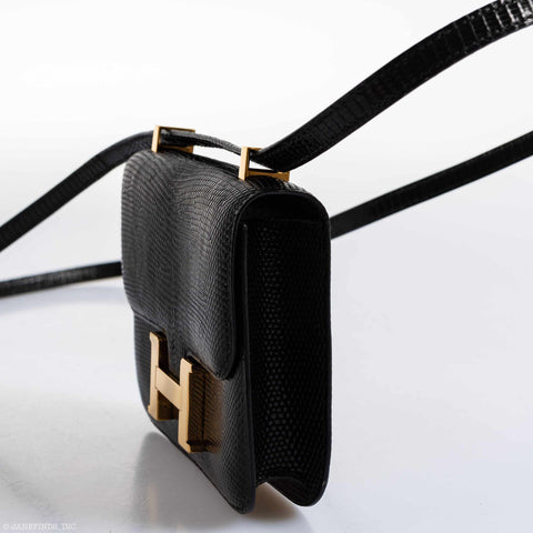 Hermès Micro Constance 14 Black Varanus Lizard with Gold Hardware