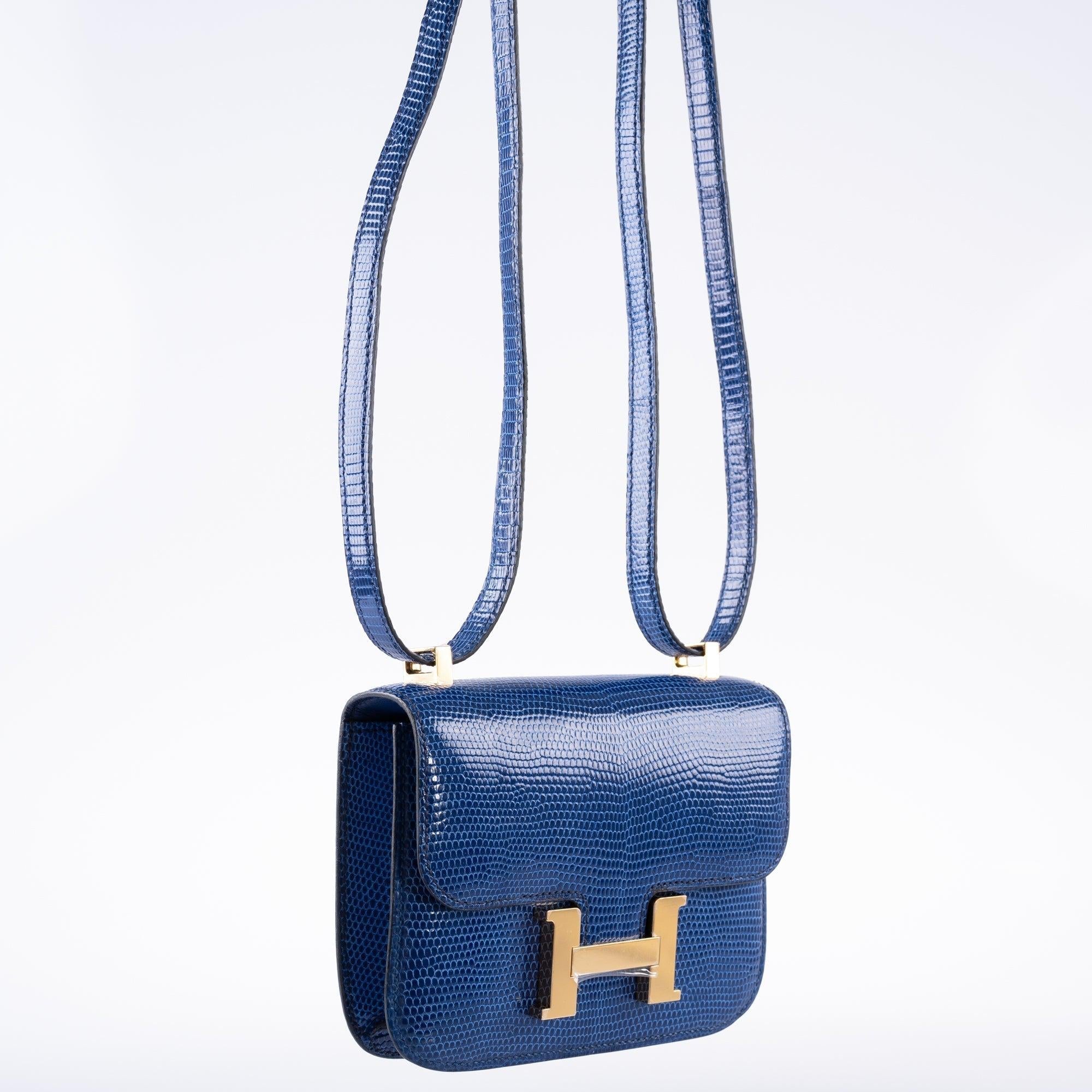 Hermès Micro Constance 14 Bleu Saphir Lizard Gold Hardware