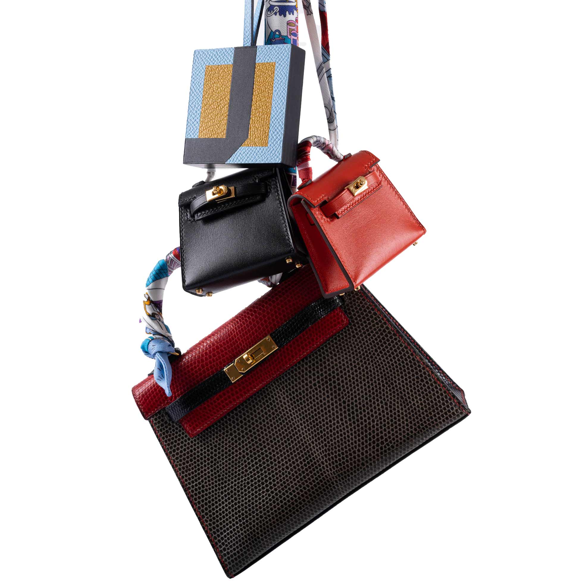 Hermès Micro Kelly Twilly Bag Charm Black Tadelakt Gold Hardware