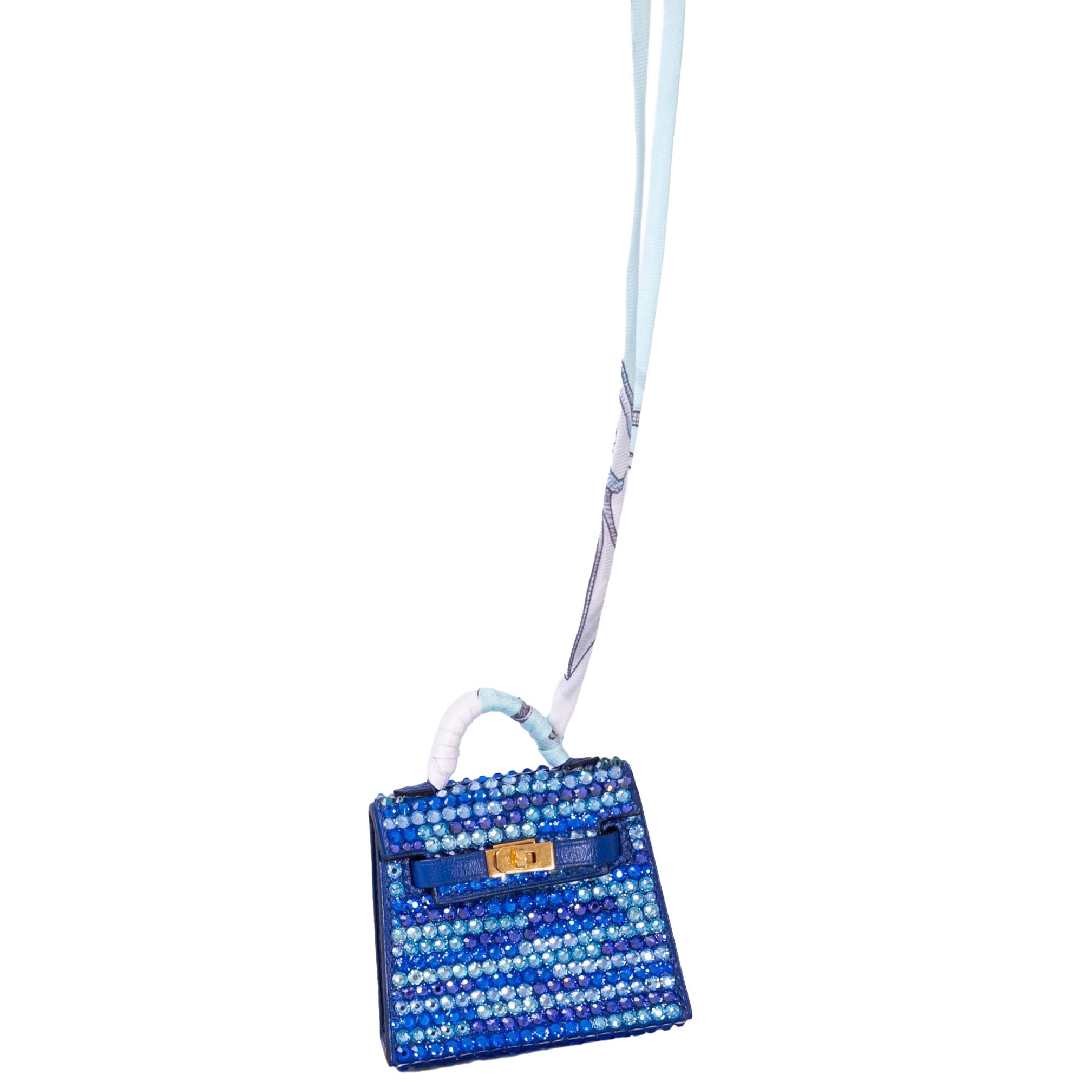 Hermès Micro Kelly Twilly Bag Charm Vibrato Custom Swarovski with Gold