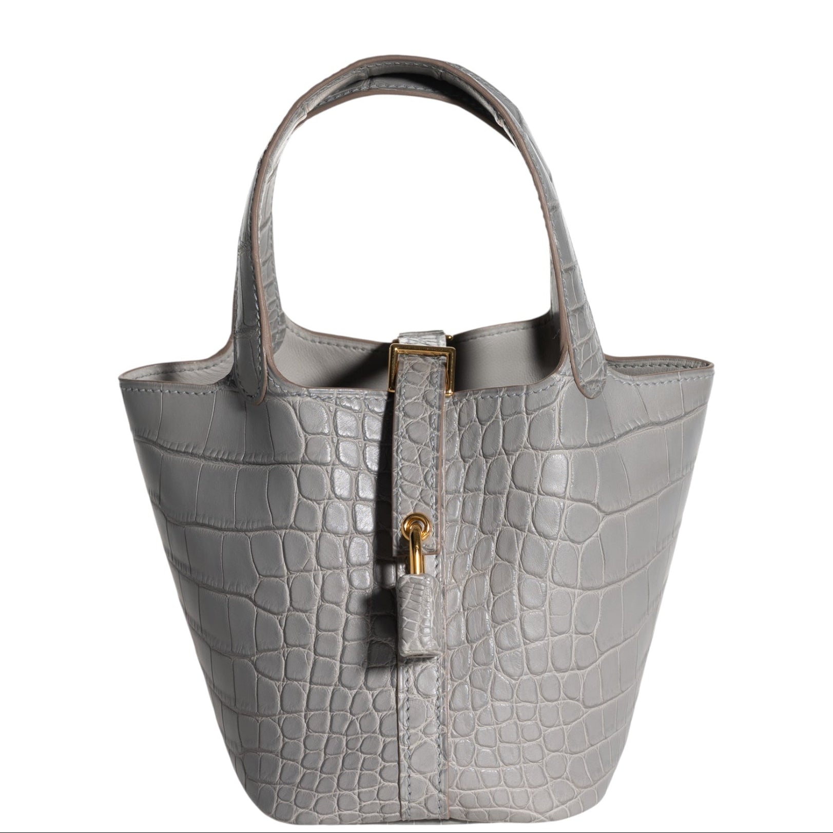 Hermès Micro Picotin Lock 14 Gris Perle Matte Alligator with Gold Hardware
