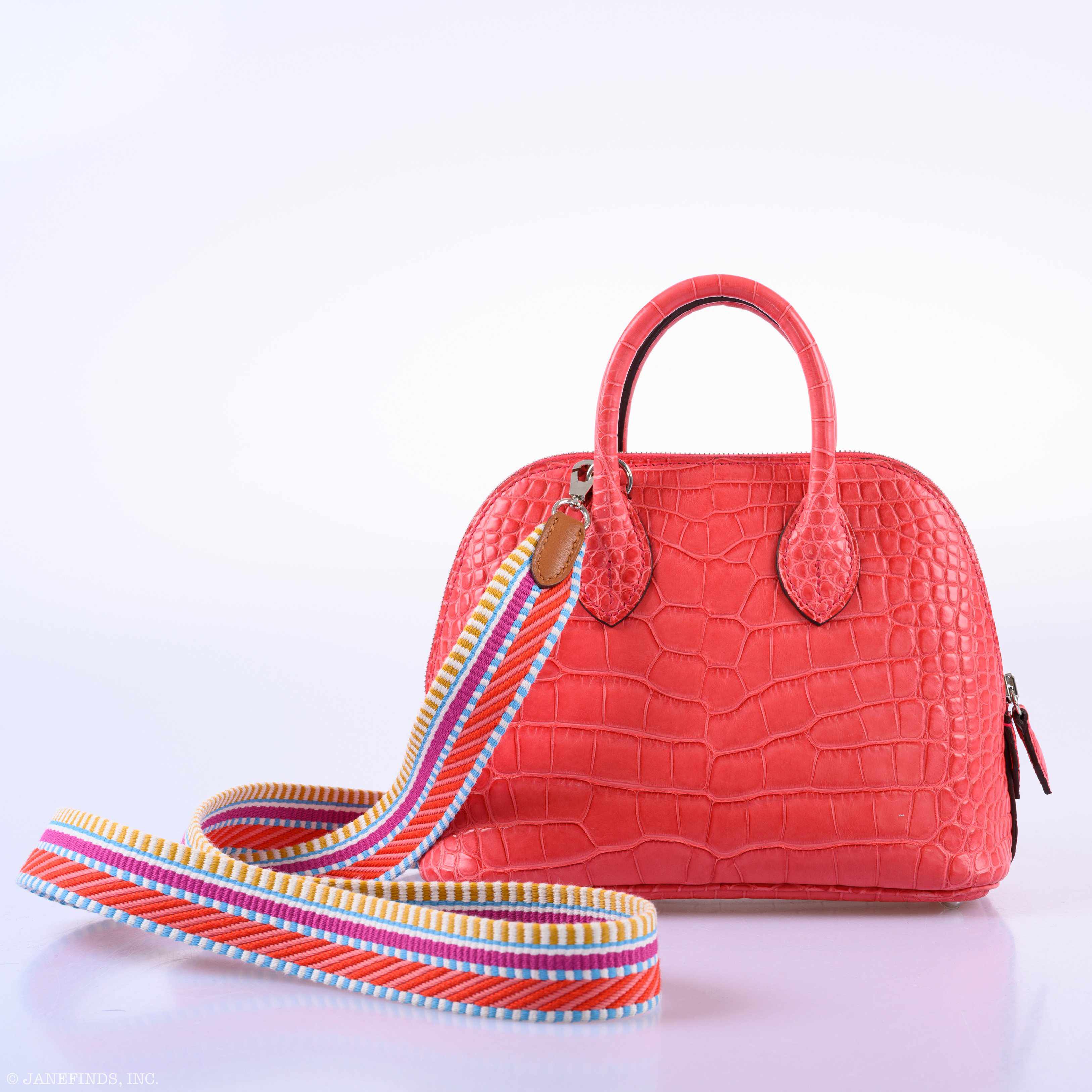Hermès Mini Bolide 1923 Matte Bougainvillier Alligator Palladium Hardware