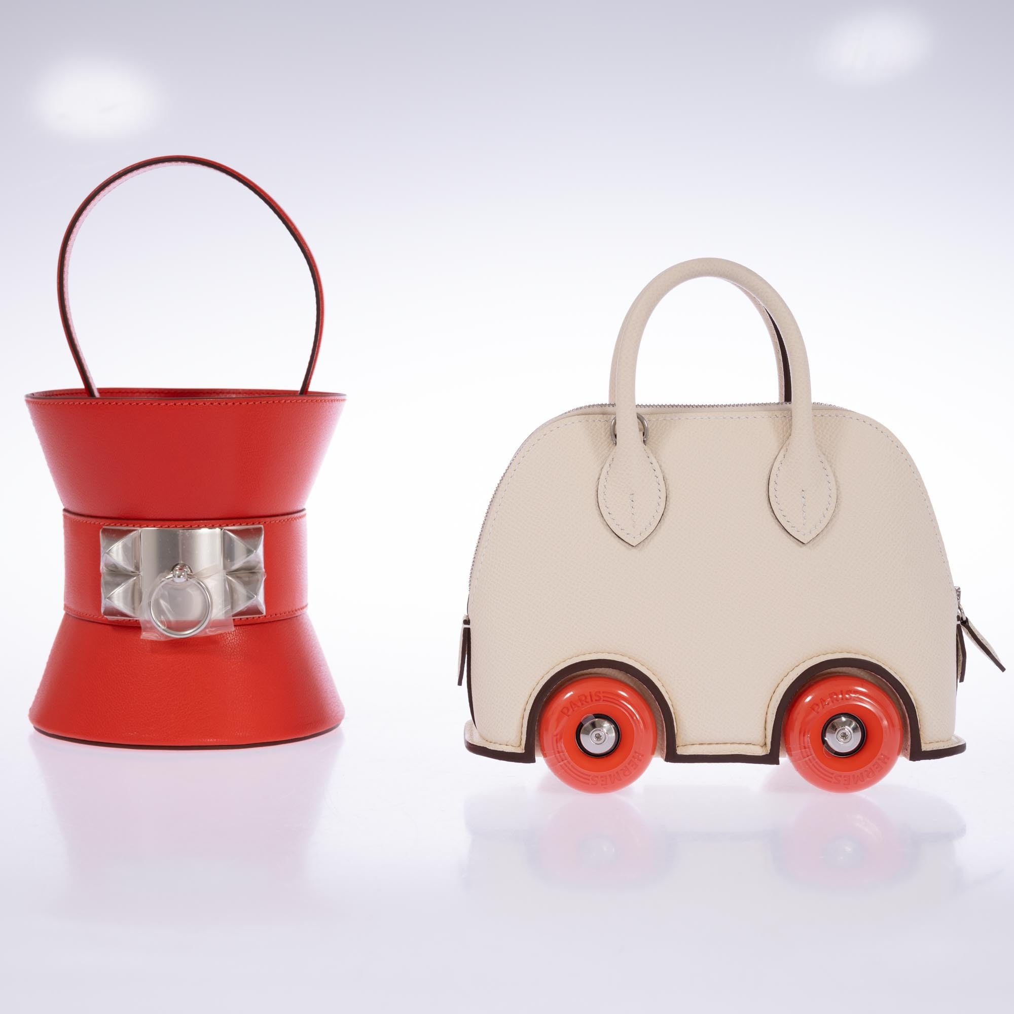 Hermès Mini Bolide 1923 On Wheels Craie Epsom Feu Wheels Palladium Hardware