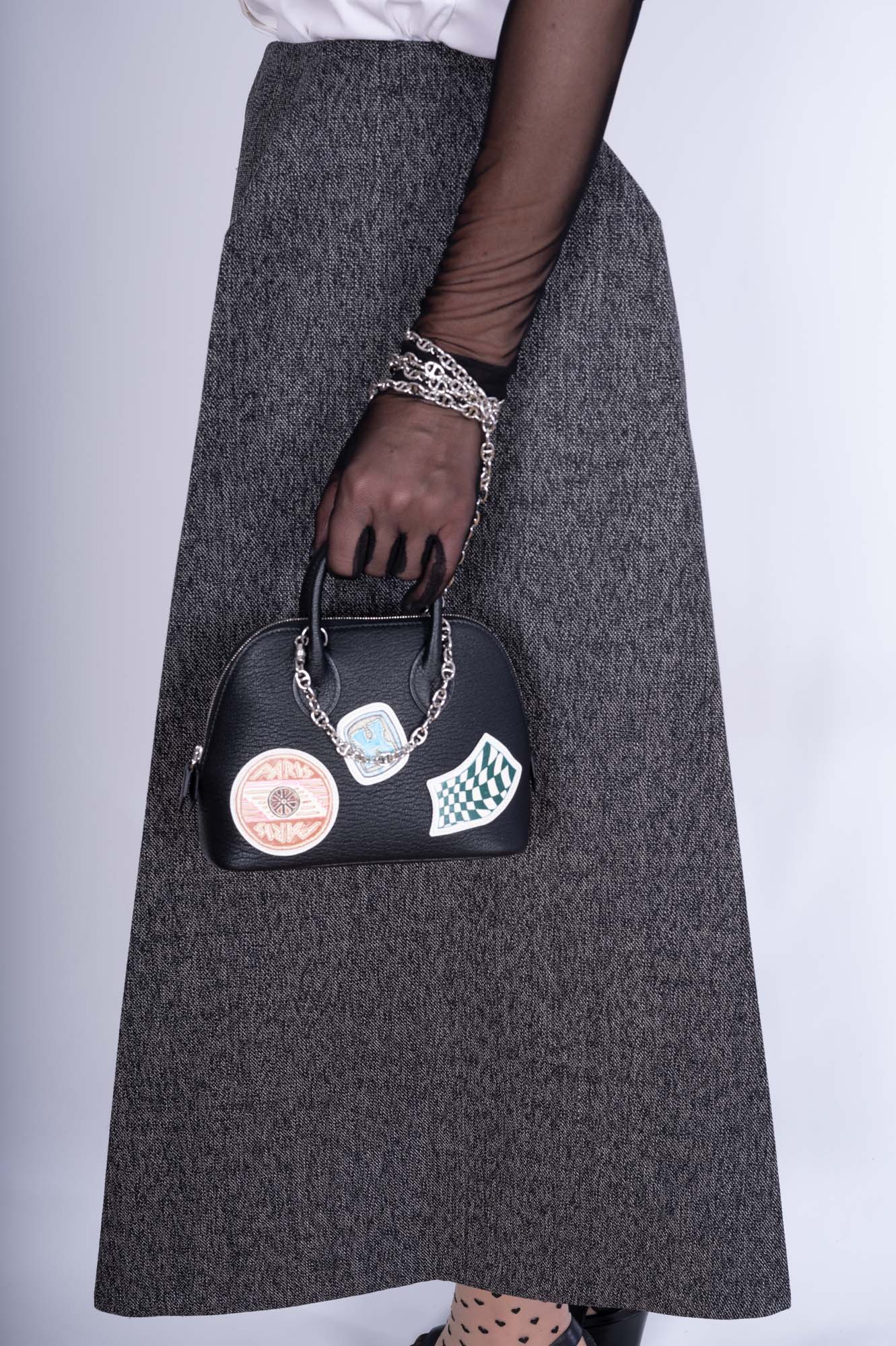 Hermès Mini Bolide 1923 Pique-Colle Noir Mysore Chèvre and Printed Swift Palladium Hardware