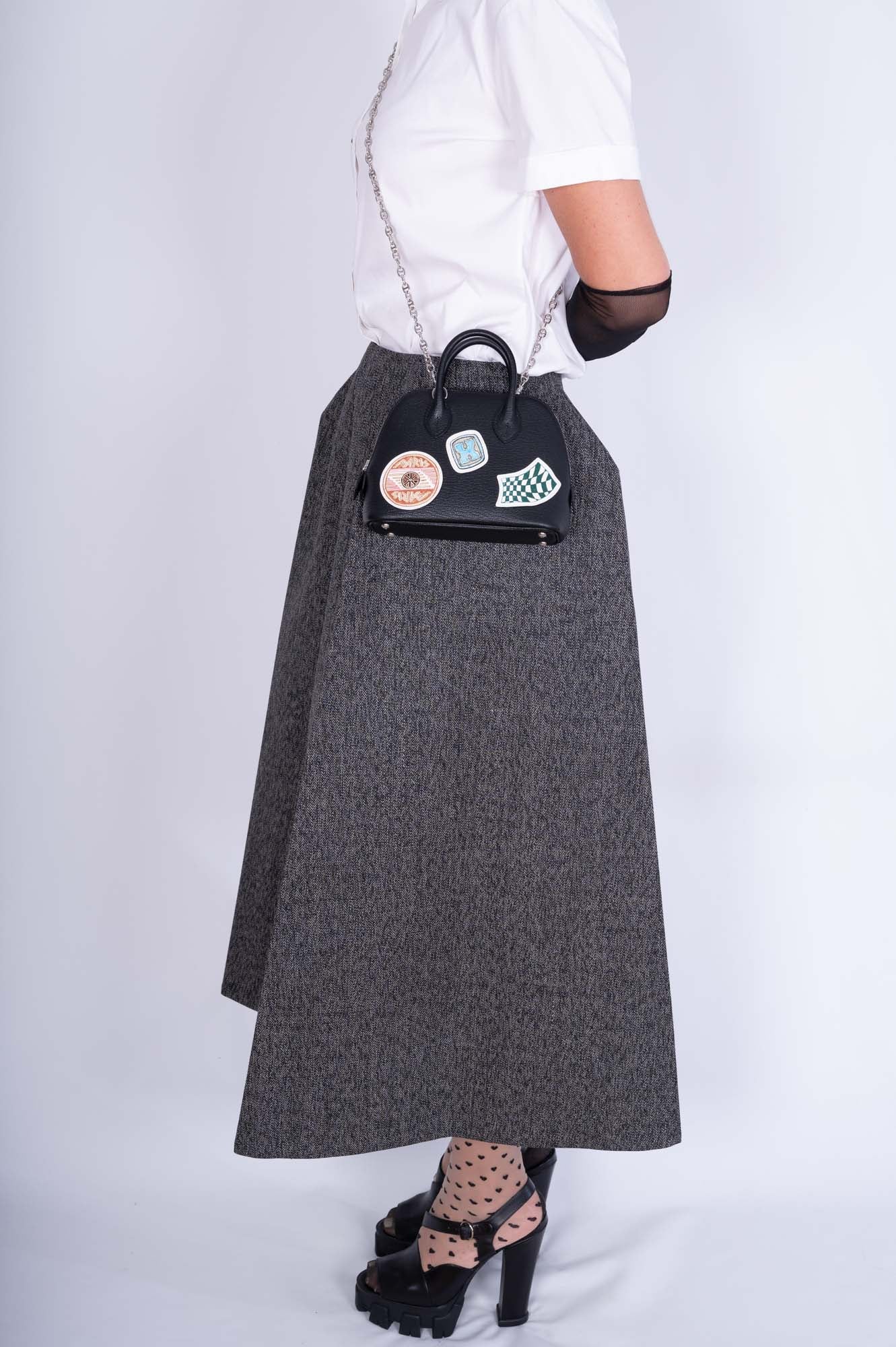 Hermès Mini Bolide 1923 Pique-Colle Noir Mysore Chèvre and Printed Swift Palladium Hardware