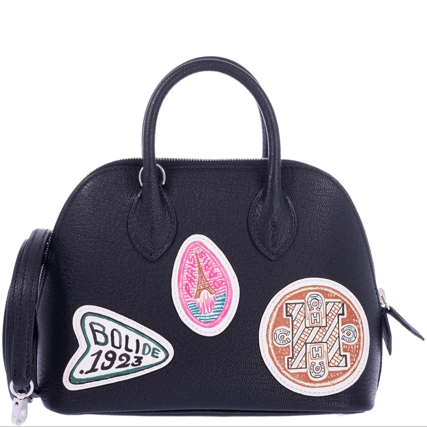 Hermès Mini Bolide 1923 Pique-Colle Noir Mysore Chèvre and Printed Swift Palladium Hardware