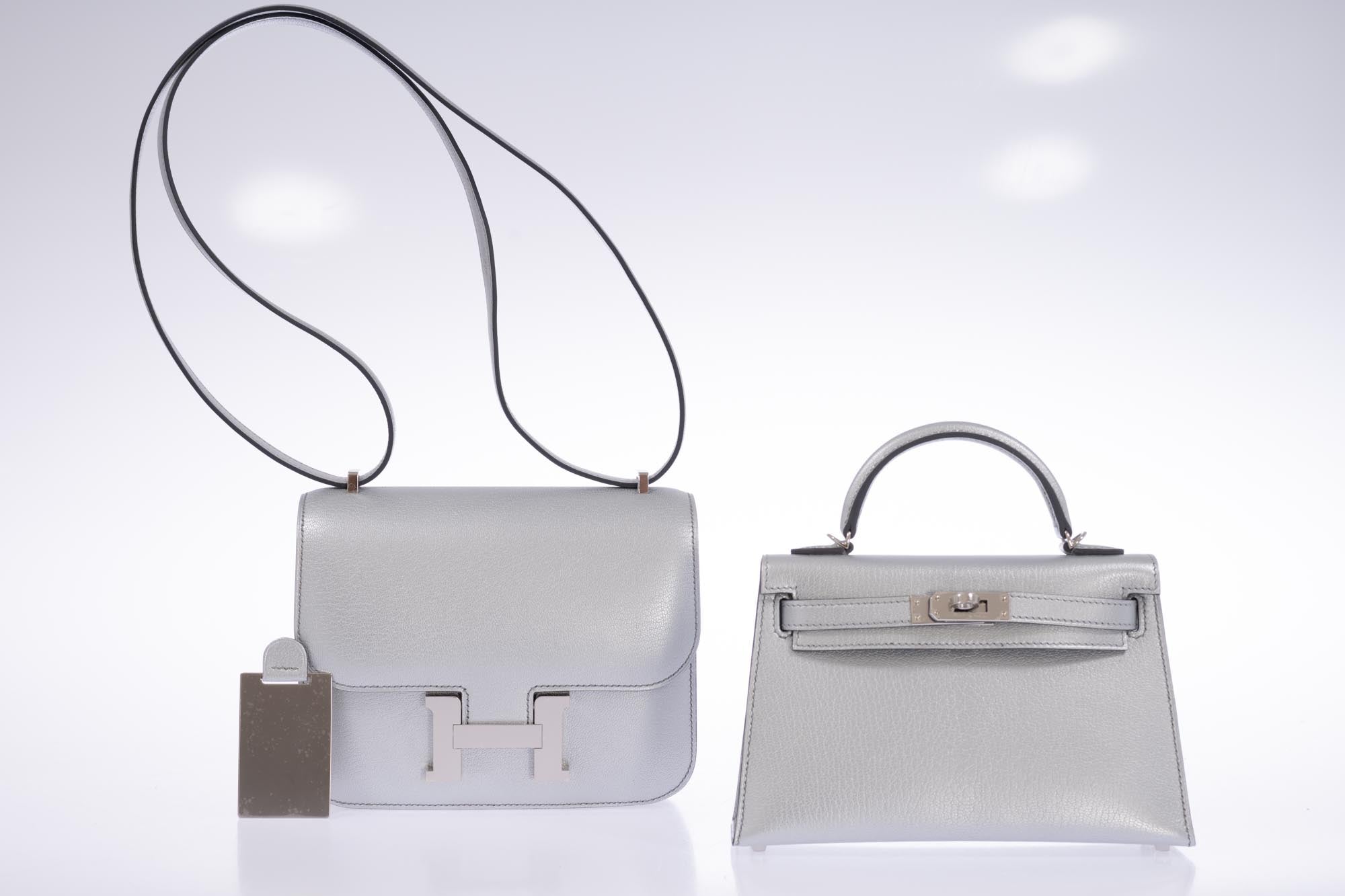 Hermès Mini Constance 18 Silver Metallic Chevre Palladium Hardware