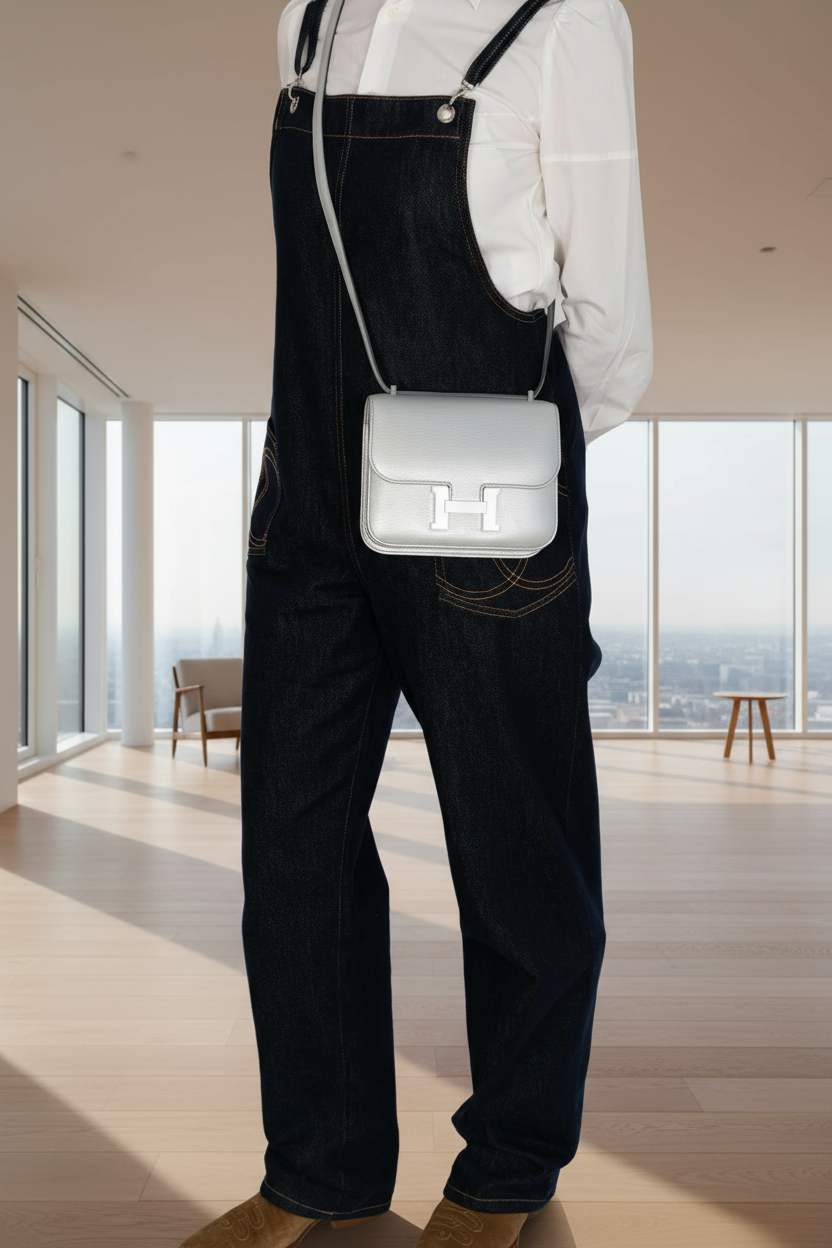 Hermès Mini Constance 18 Silver Metallic Chevre Palladium Hardware