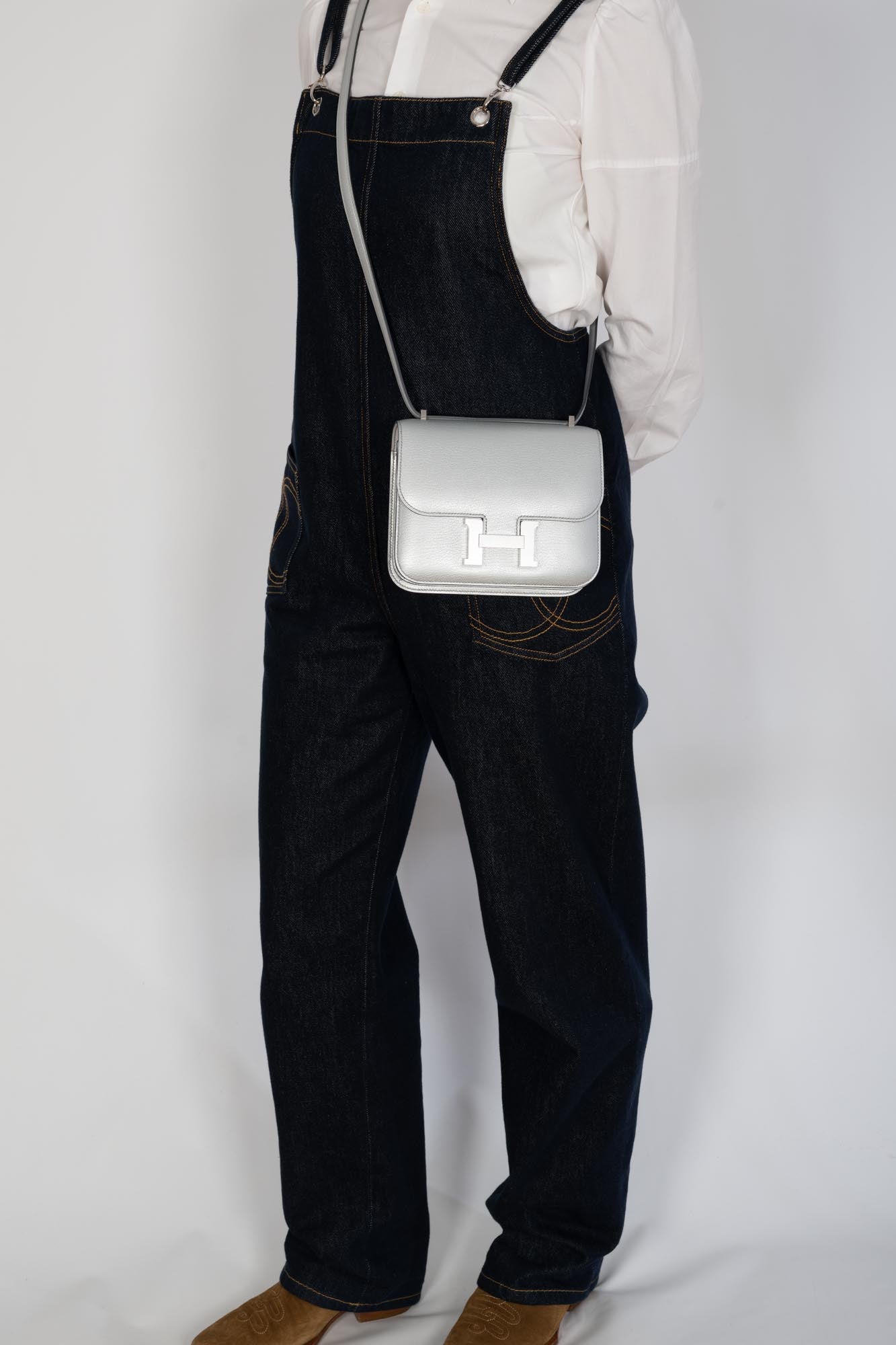 Hermès Mini Constance 18 Silver Metallic Chevre Palladium Hardware