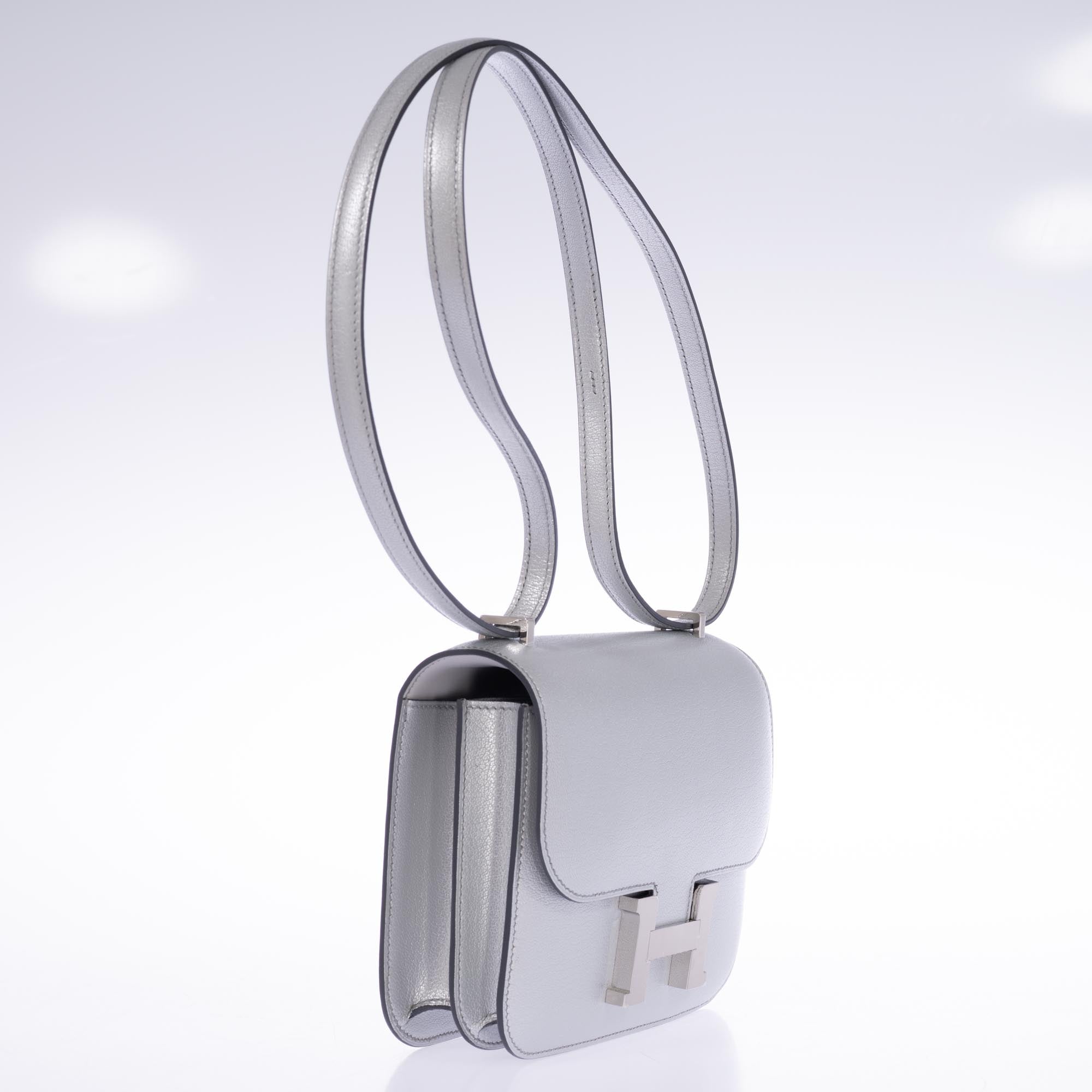 Hermès Mini Constance 18 Silver Metallic Chevre Palladium Hardware