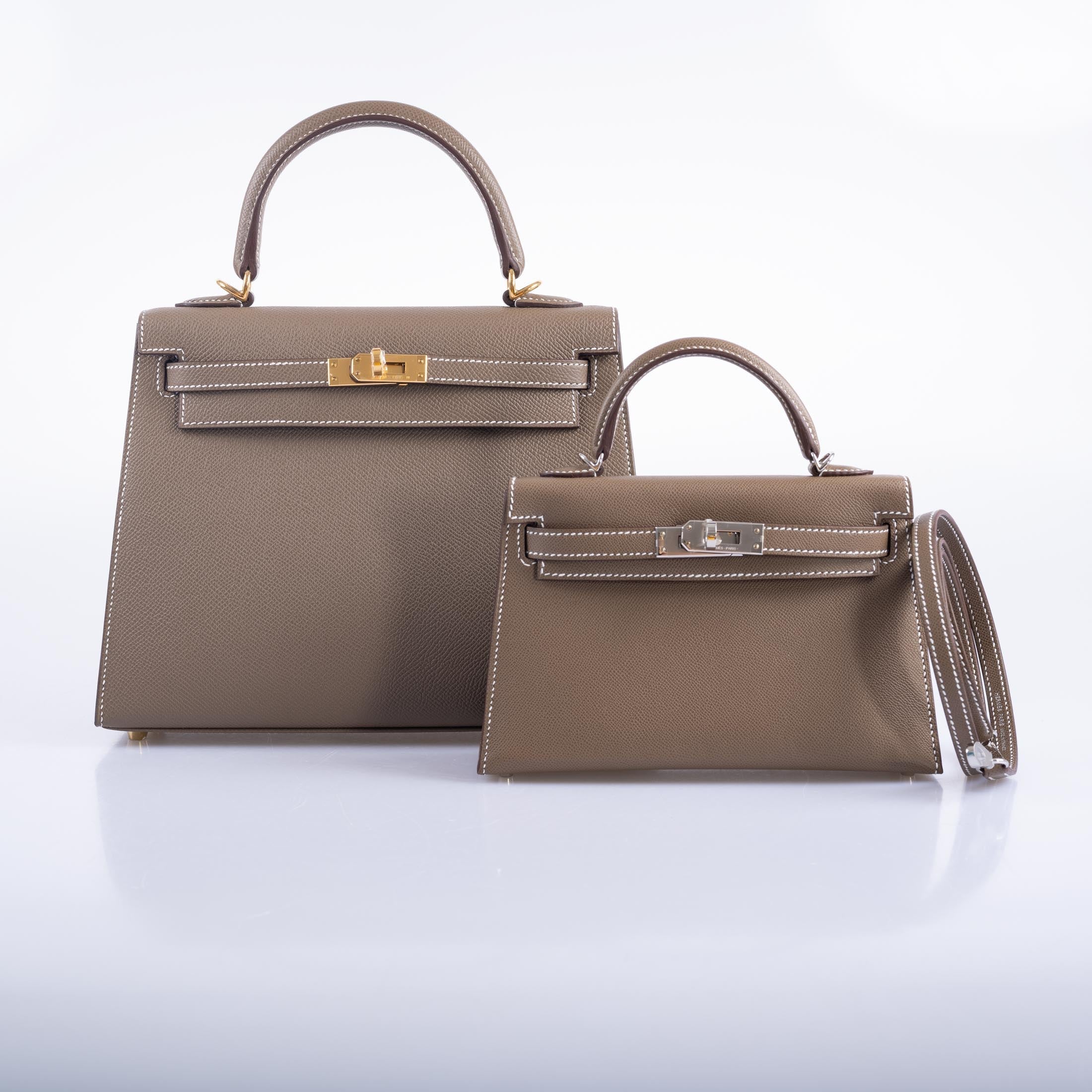 Hermès Mini Kelly 20 Etoupe Madame leather Palladium Hardware
