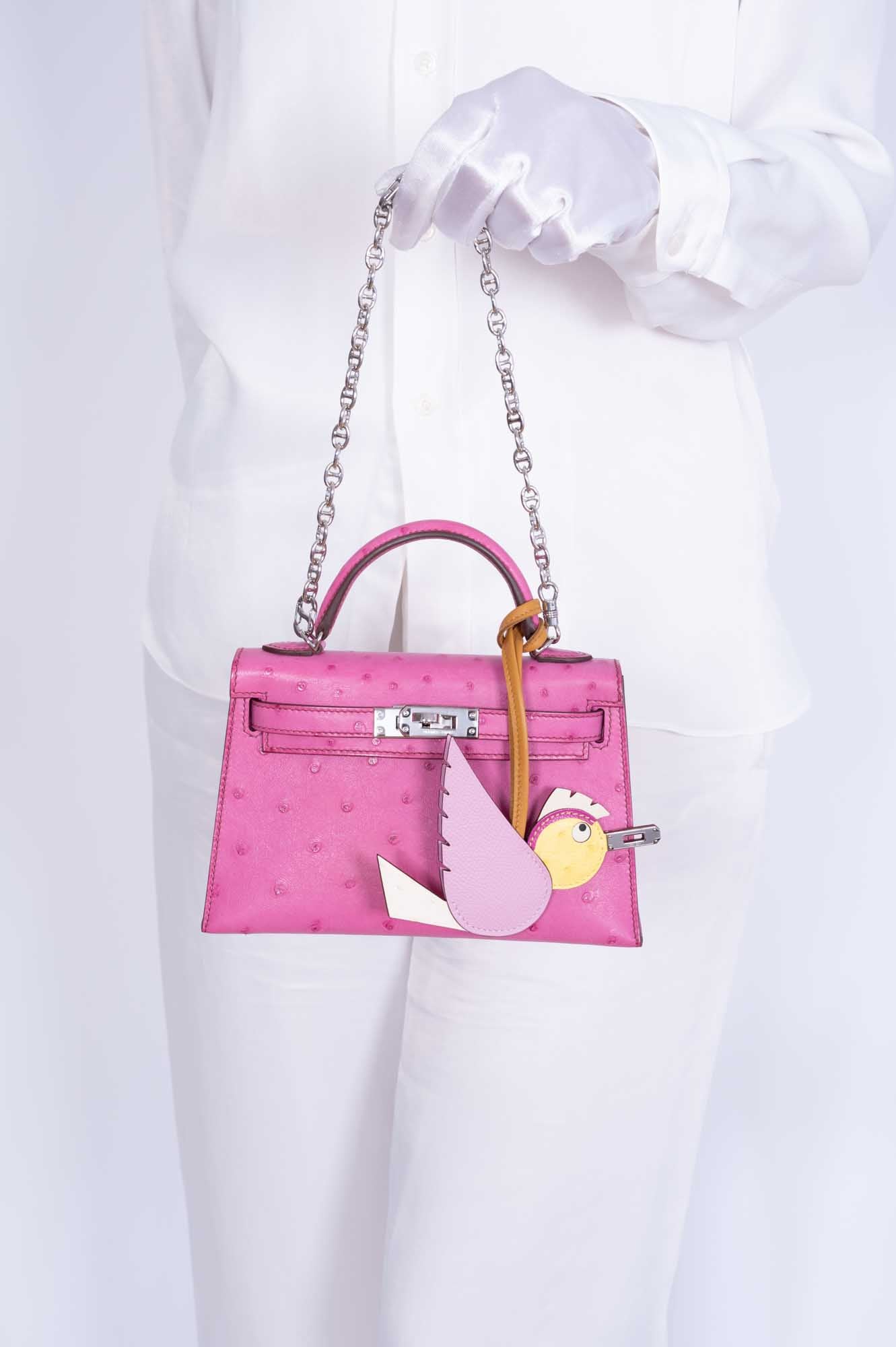 Hermès Mini Kelly 20 Fuchsia Ostrich Palladium Hardware