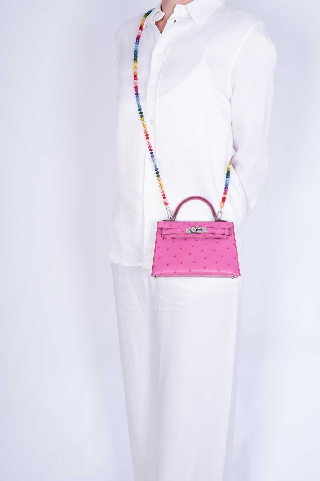 Hermès Mini Kelly 20 Fuchsia Ostrich Palladium Hardware