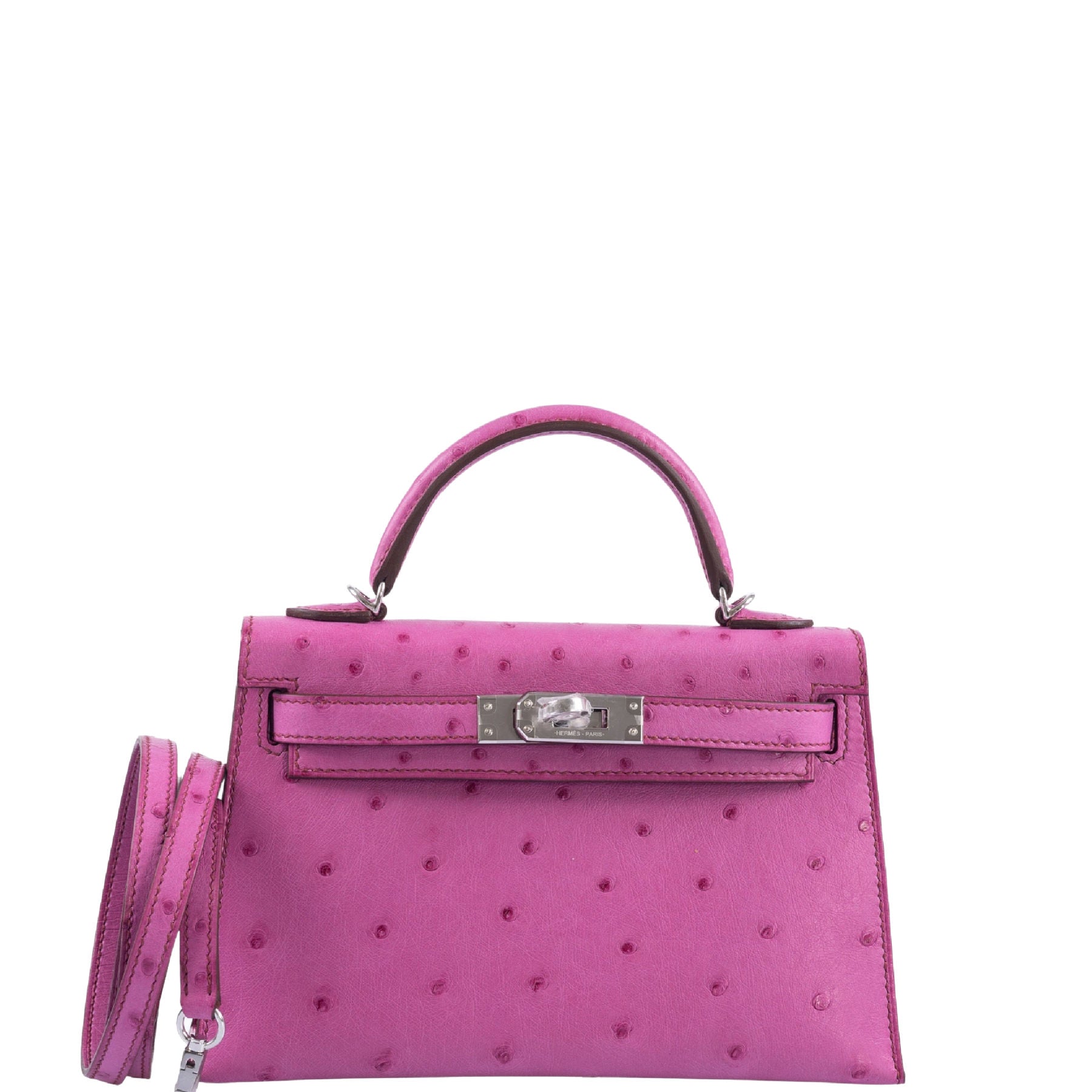 Hermès Mini Kelly 20 Fuchsia Ostrich Palladium Hardware JANEFINDS