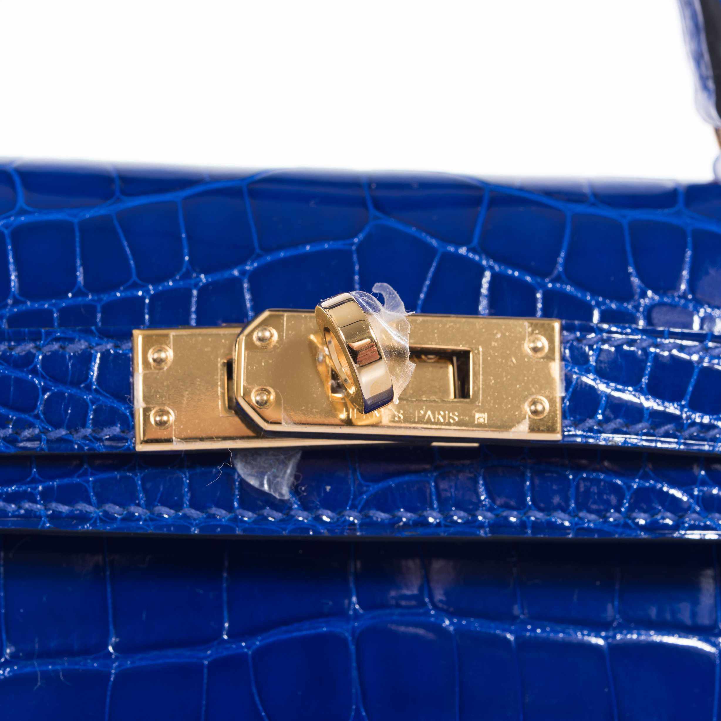 Hermès Mini Kelly 20 II Sellier Bleu Électrique Shiny Alligator Gold Hardware