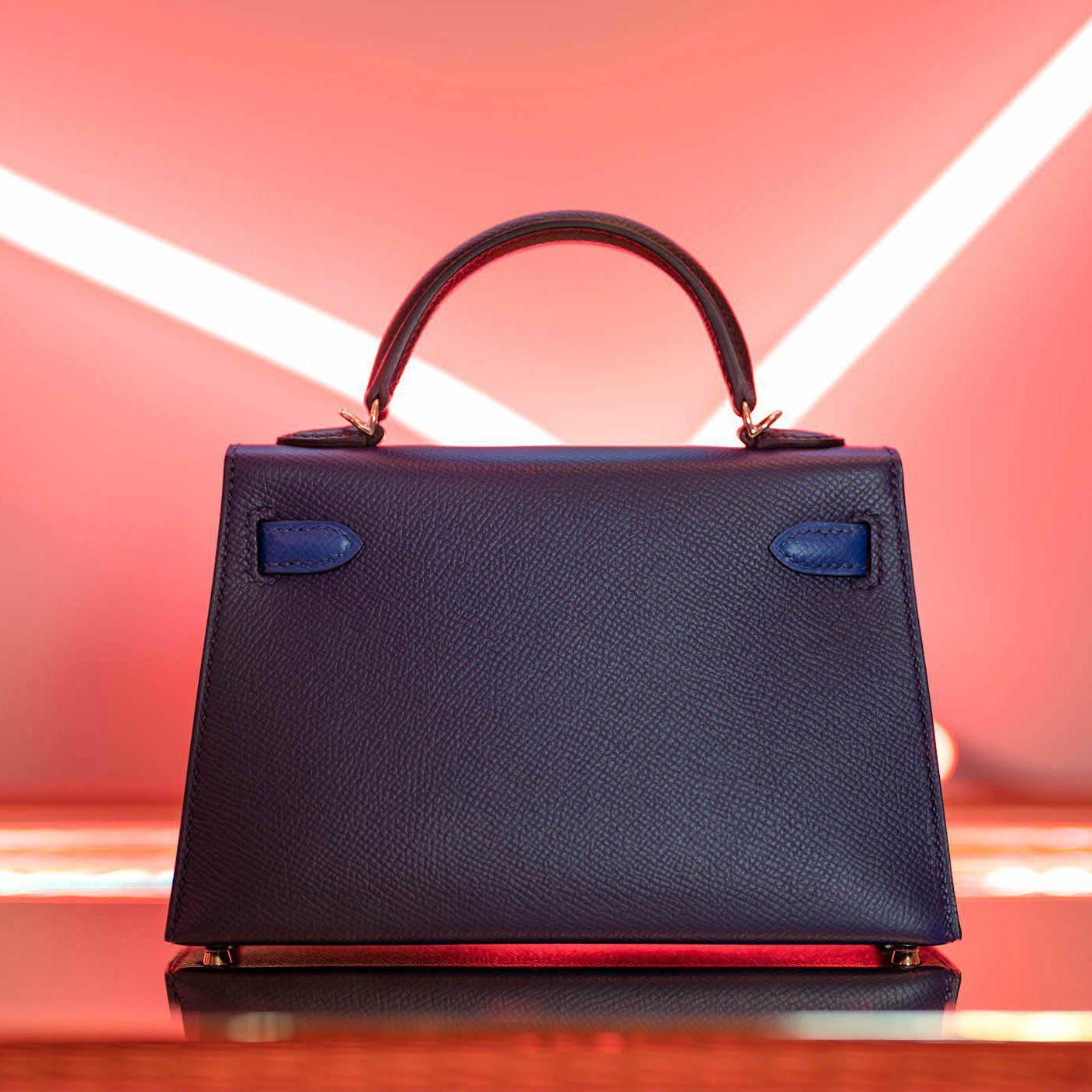 Hermès Mini Kelly 20 Tricolor Bleu Saphir, Blue France & Black Epsom Leather Palladium Hardware
