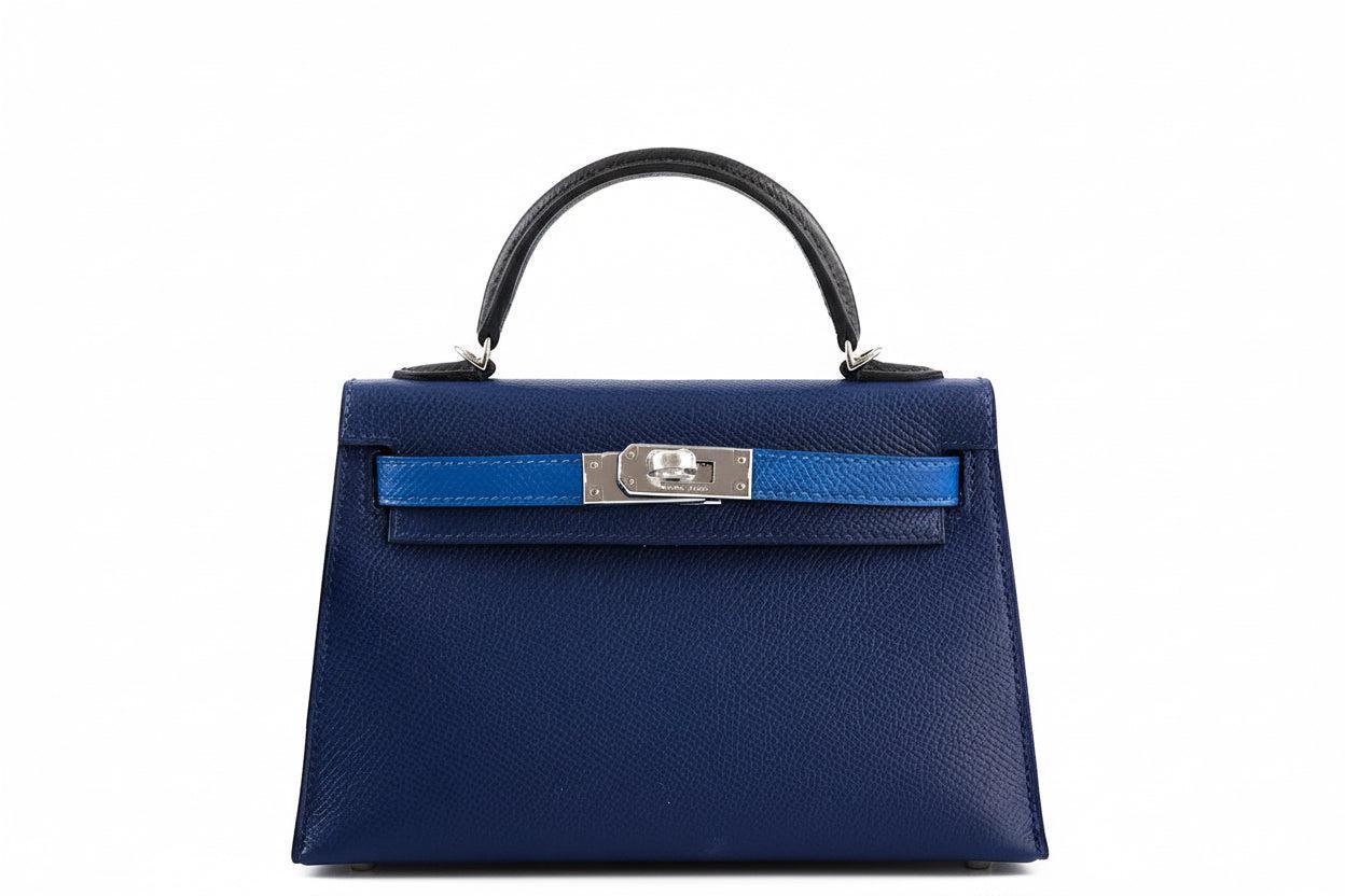 Hermès Mini Kelly 20 Tricolor Bleu Saphir, Blue France & Black Epsom Leather Palladium Hardware