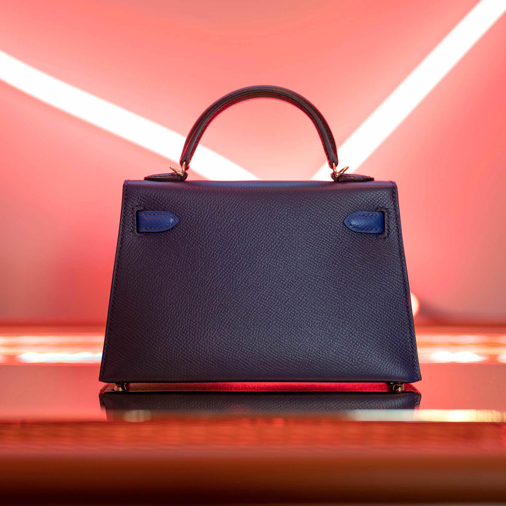 Hermès Mini Kelly 20 Tricolor Bleu Saphir, Blue France & Black Epsom Leather Palladium Hardware