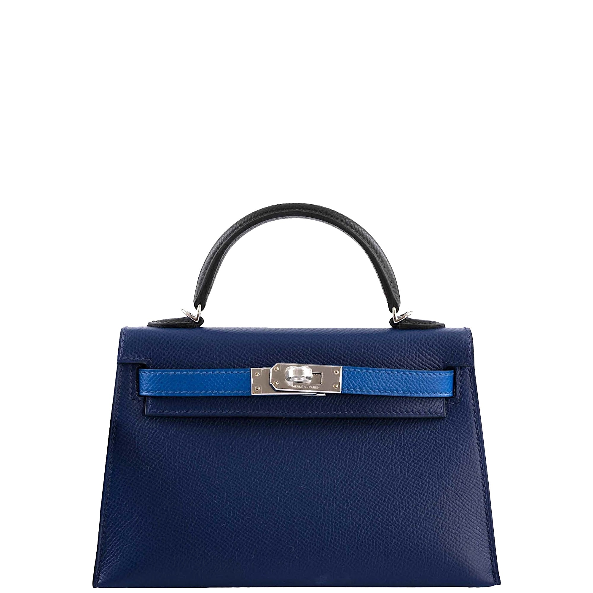 Hermès Mini Kelly 20 Tricolor Bleu Saphir, Blue France & Black Epsom Leather Palladium Hardware