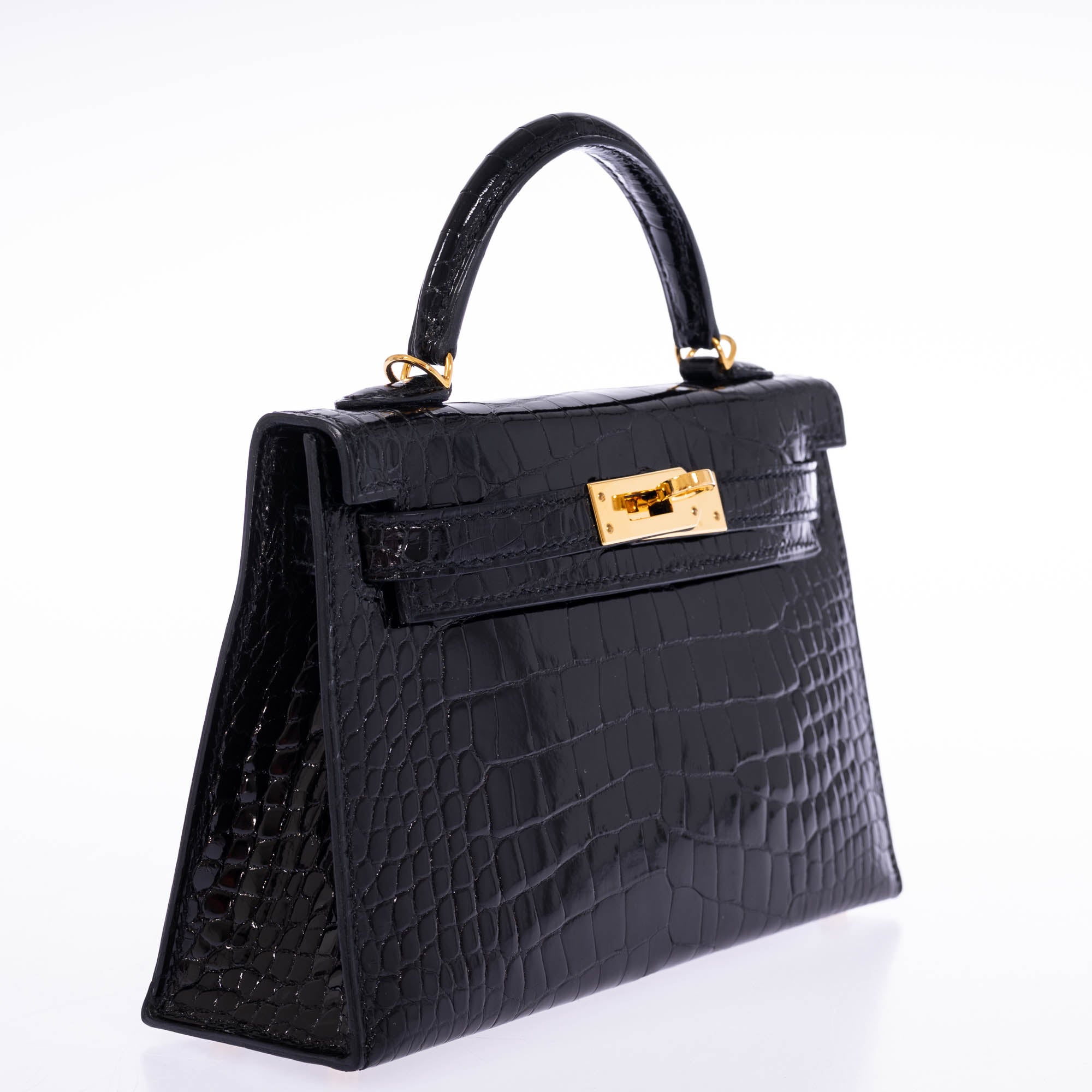 Hermès Mini Kelly II 20 Sellier Noir Shiny Alligator Gold Hardware