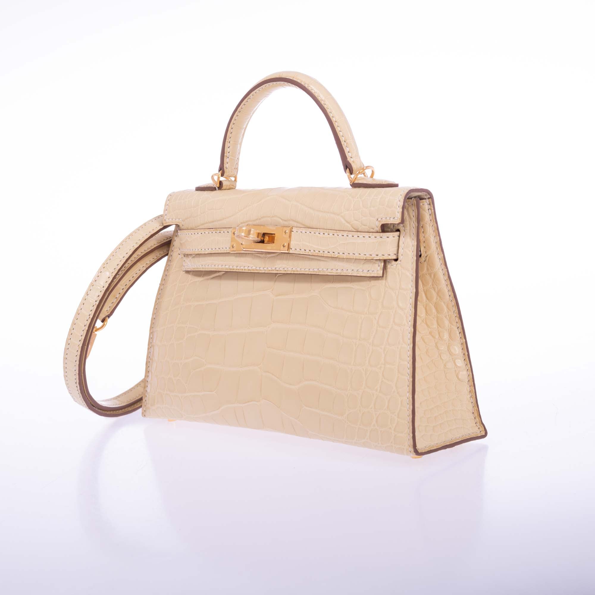Hermès Mini Kelly II 20 Sellier Vanille Matte Alligator Gold Hardware