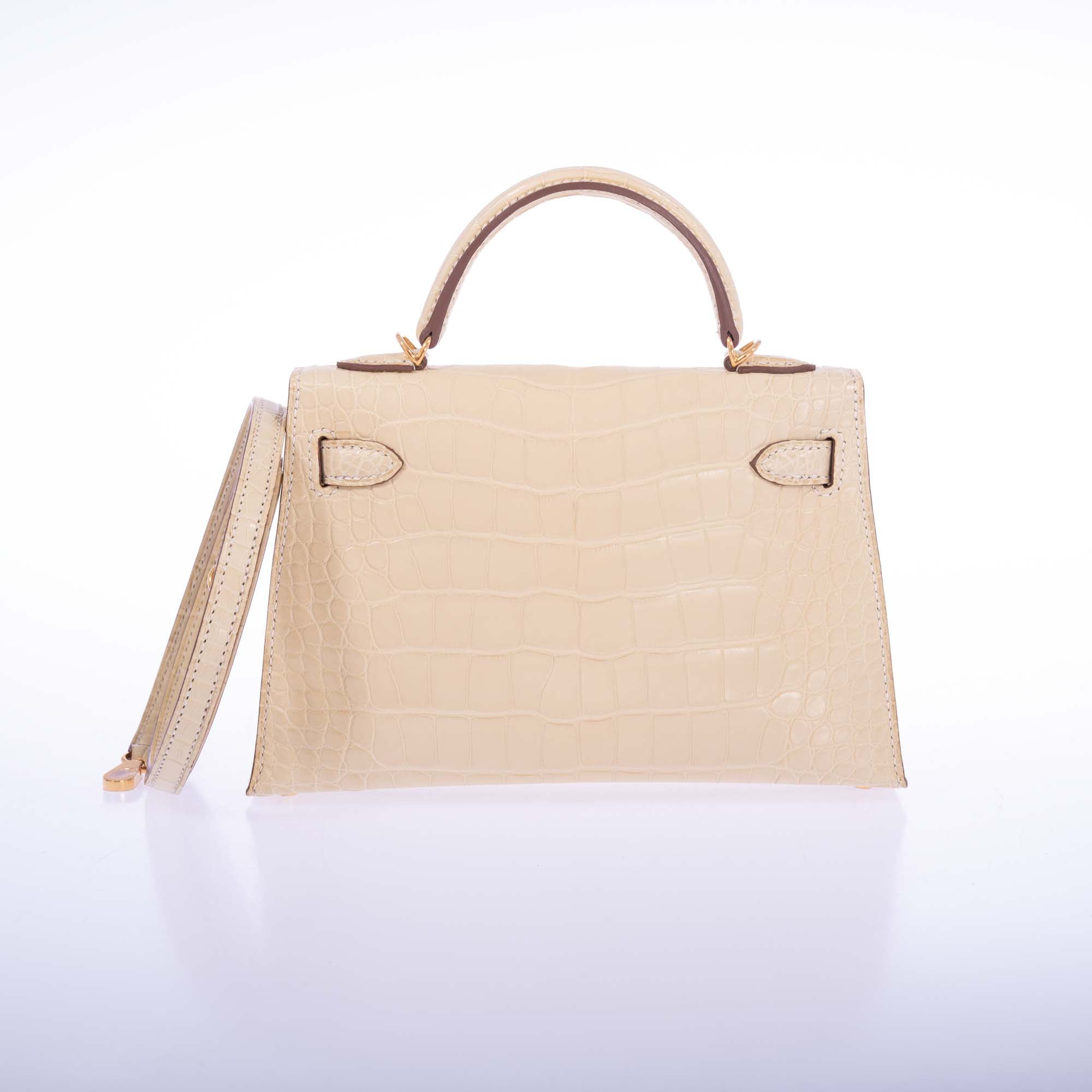 Hermès Mini Kelly II 20 Sellier Vanille Matte Alligator Gold Hardware