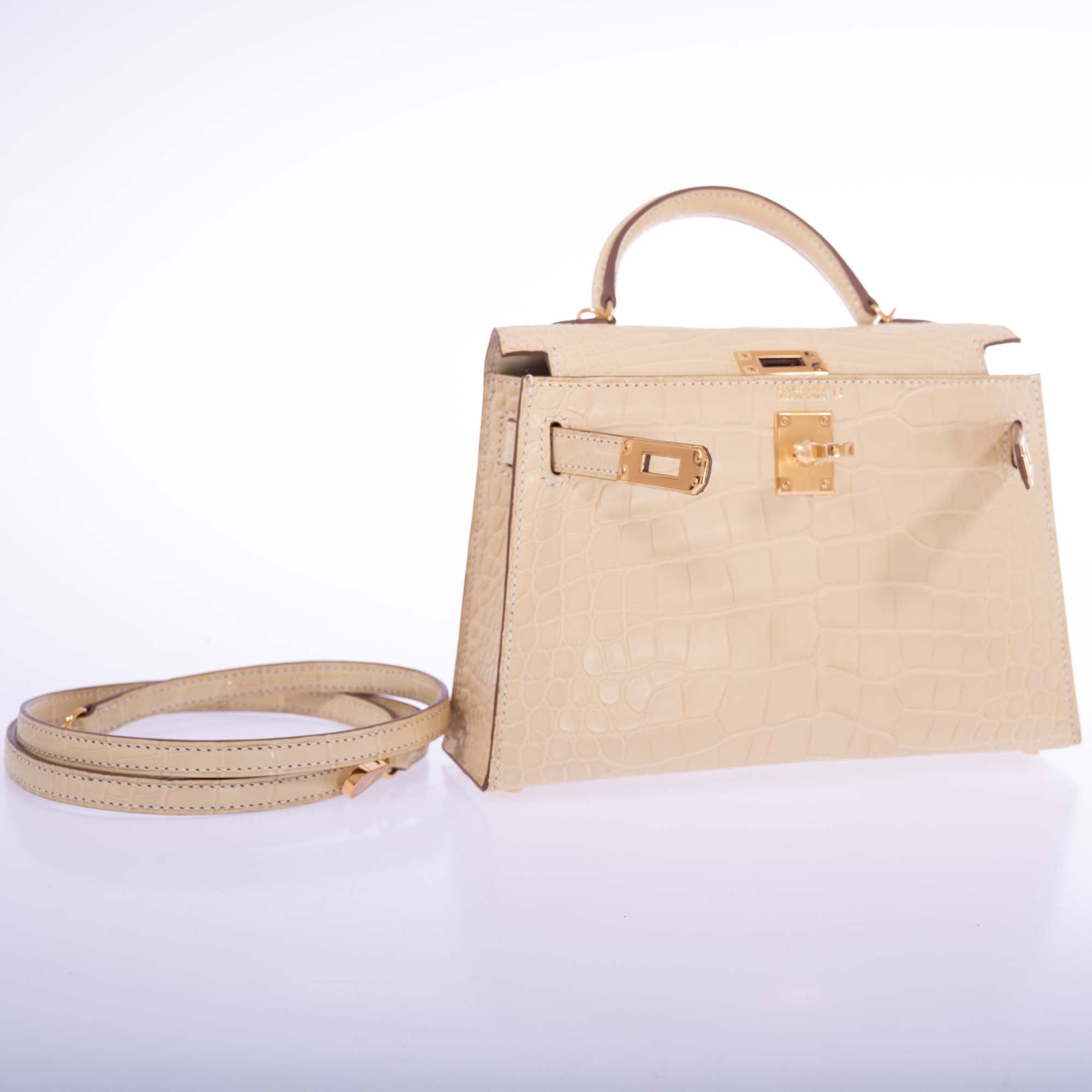 Hermès Mini Kelly II 20 Sellier Vanille Matte Alligator Gold Hardware