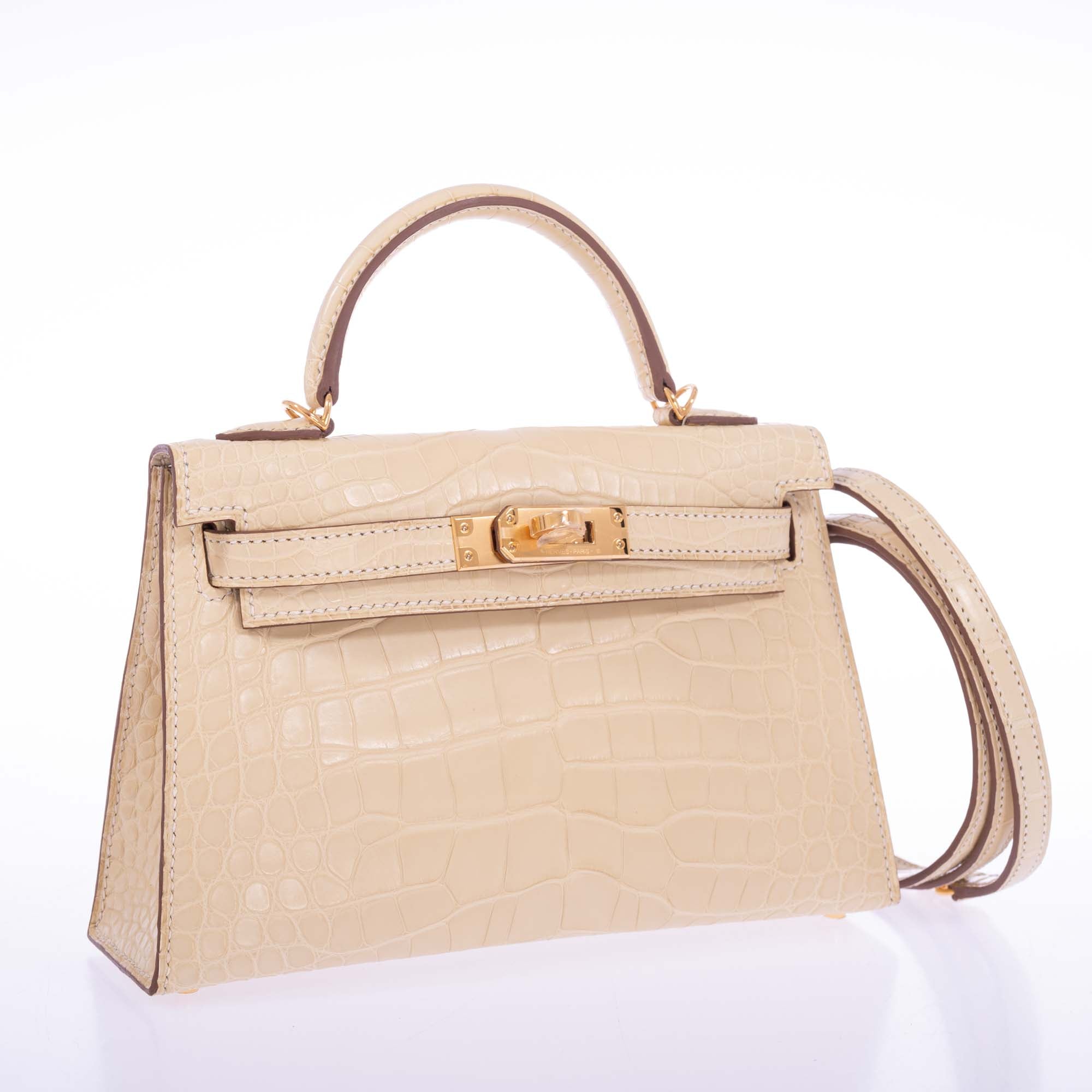 Hermès Mini Kelly II 20 Sellier Vanille Matte Alligator Gold Hardware