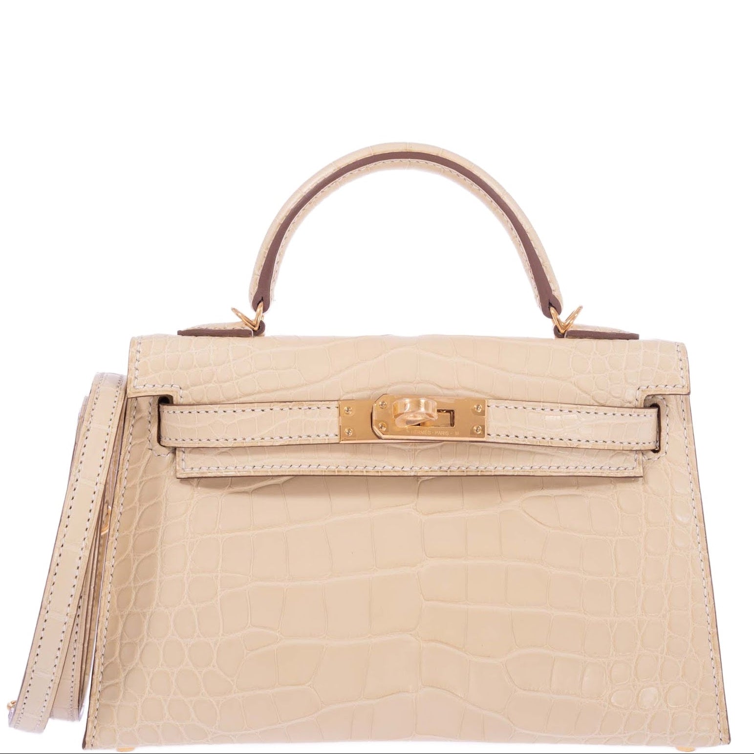 Hermès Mini Kelly II 20 Sellier Vanille Matte Alligator Gold Hardware