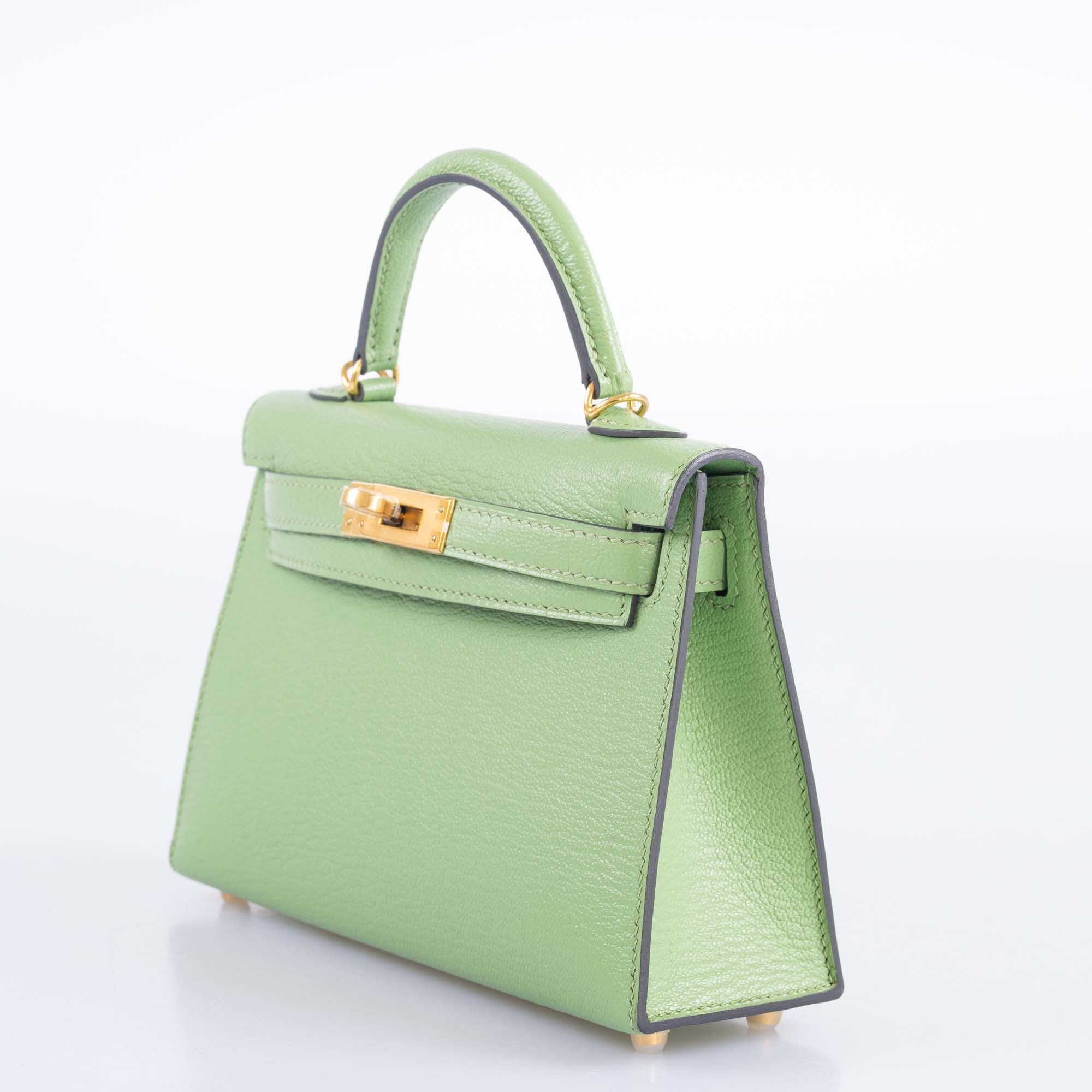 Hermès Mini Kelly II 20 Vert Criquet Chèvre Mysore Gold Hardware